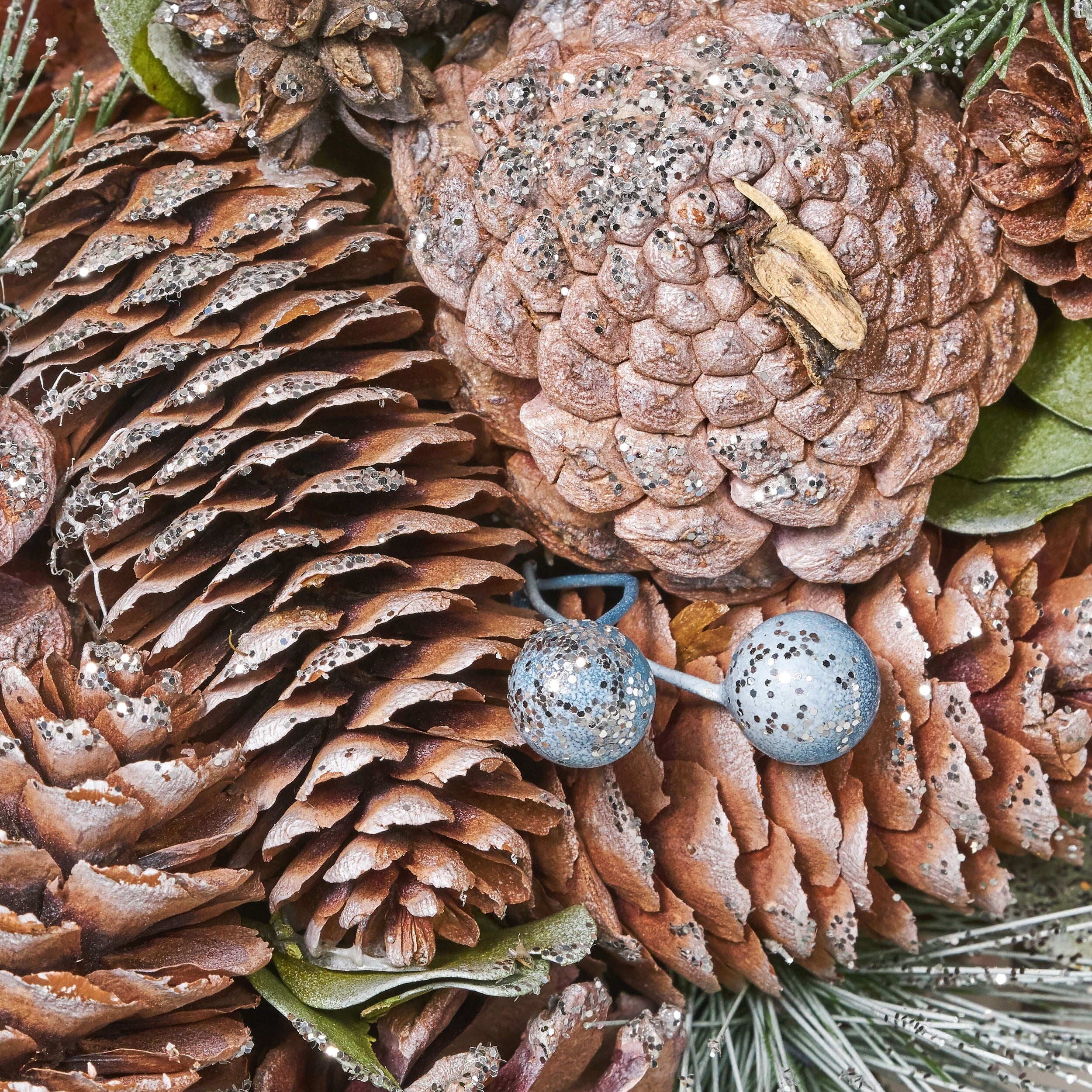 Modern 18.5 Pine Cone and Glitter Artificial Christmas Wreath, Natural and White by Christopher Knight Home