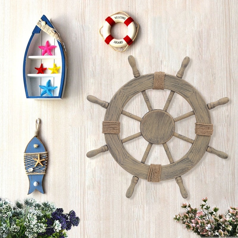 Adeco Large Marine Ship Wheel Nautical Decor