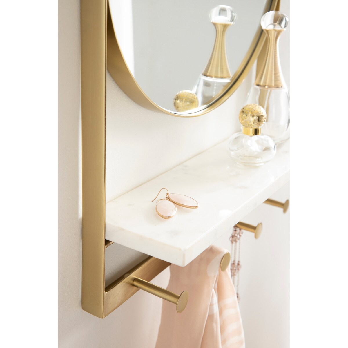 Kate and Laurel Chadwin Round Mirror with Shelf and Hooks