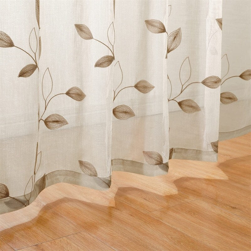 2 Panels Embroidered Leaf Pattern Curtains