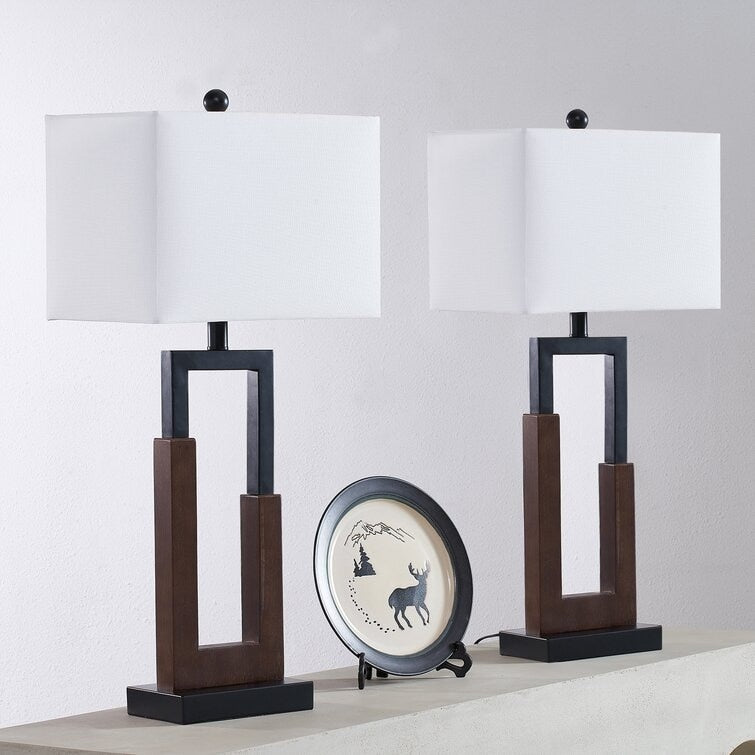 30 Wood/Black Table Lamp Set With USB (Set of 2)