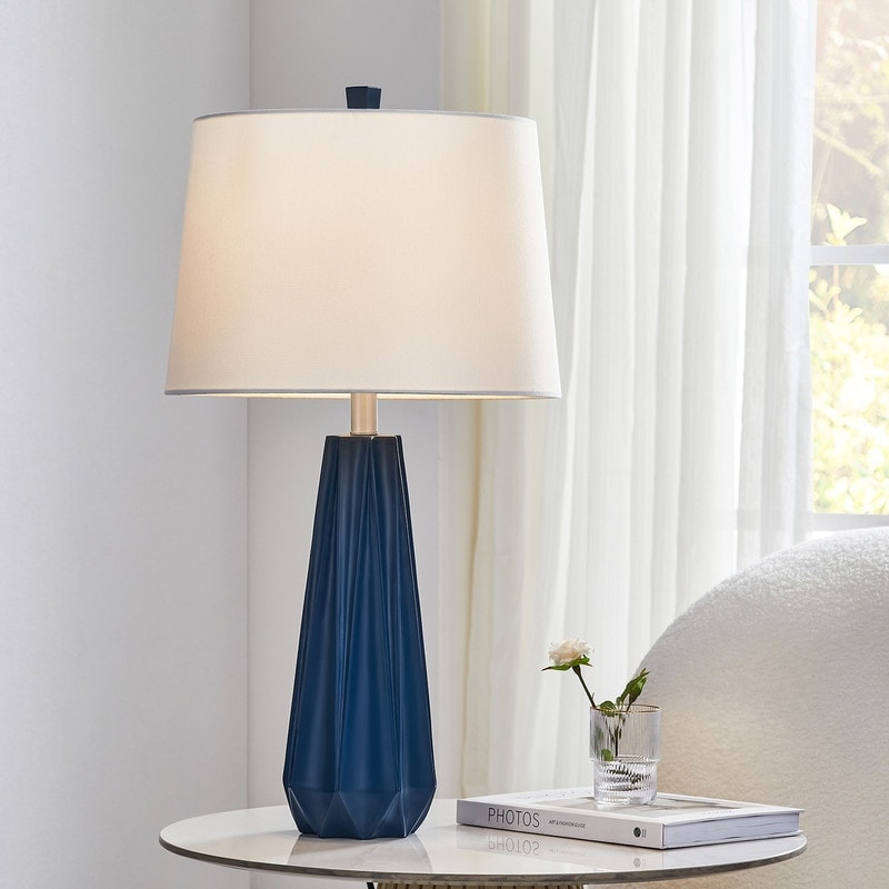 KAWOTI 27 Blue Table Lamp with Fabric Shade