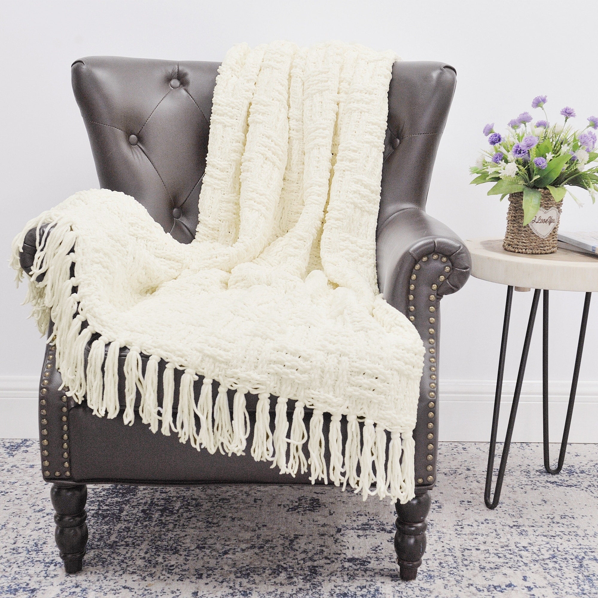 Cable Knitted Couch Cover Throw Blanket