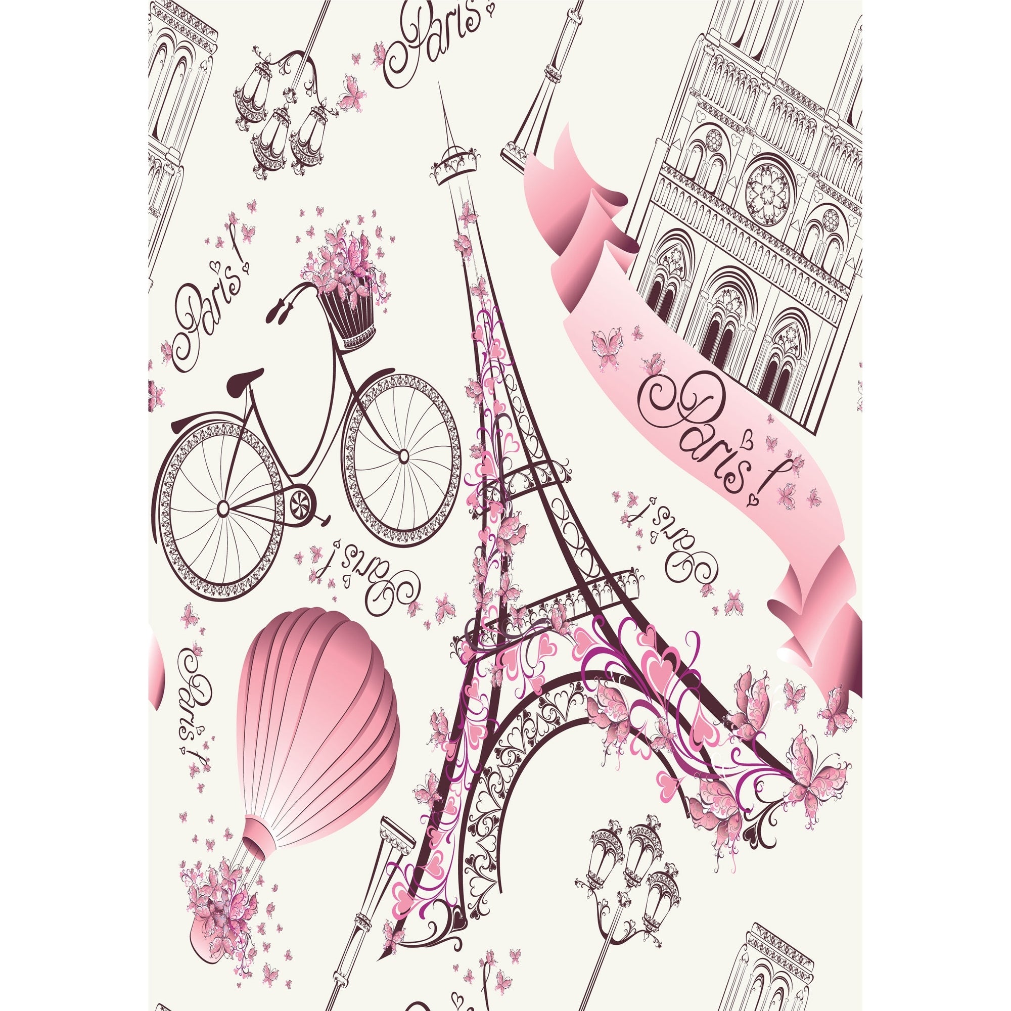 Romantic Travel in Paris Removable Wallpaper - 24'' inch x 10'ft