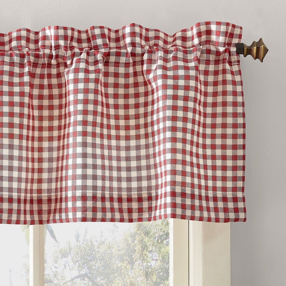 No. 918 Parkham Farmhouse Plaid Semi-Sheer Rod Pocket Kitchen Curtain Valance and Tiers Set