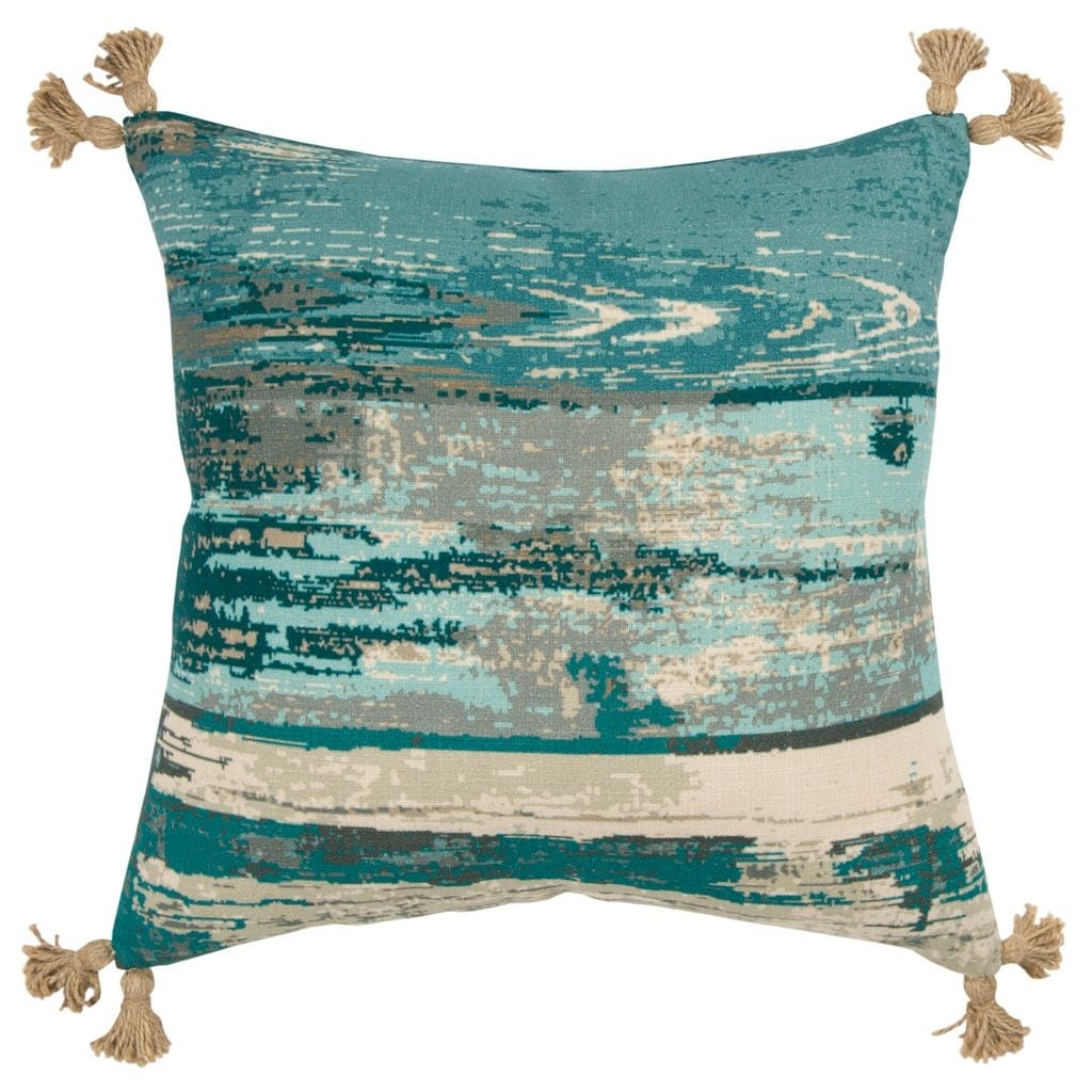 Teal Tassel Abstract Throw Pillow