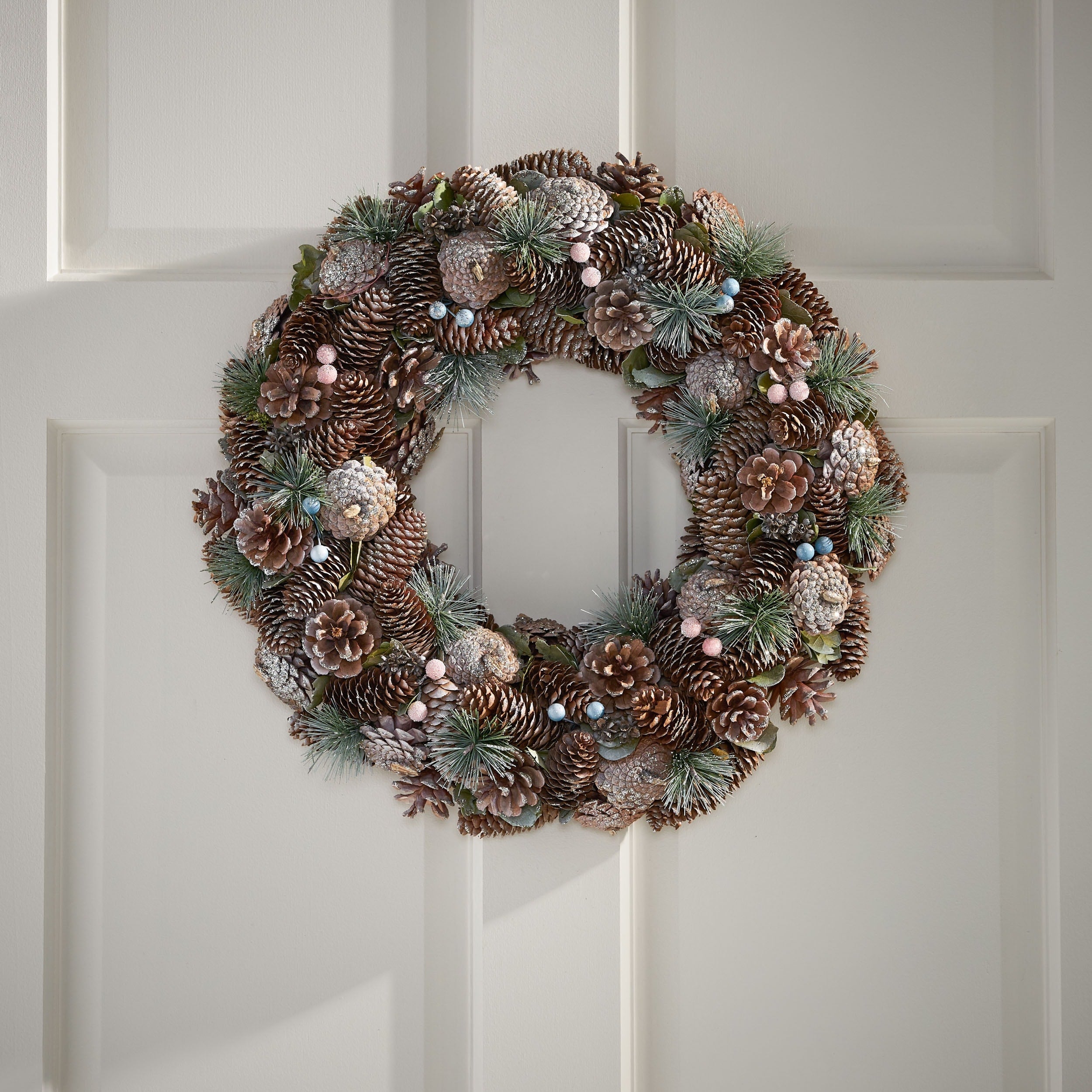 Modern 18.5 Pine Cone and Glitter Artificial Christmas Wreath, Natural and White by Christopher Knight Home