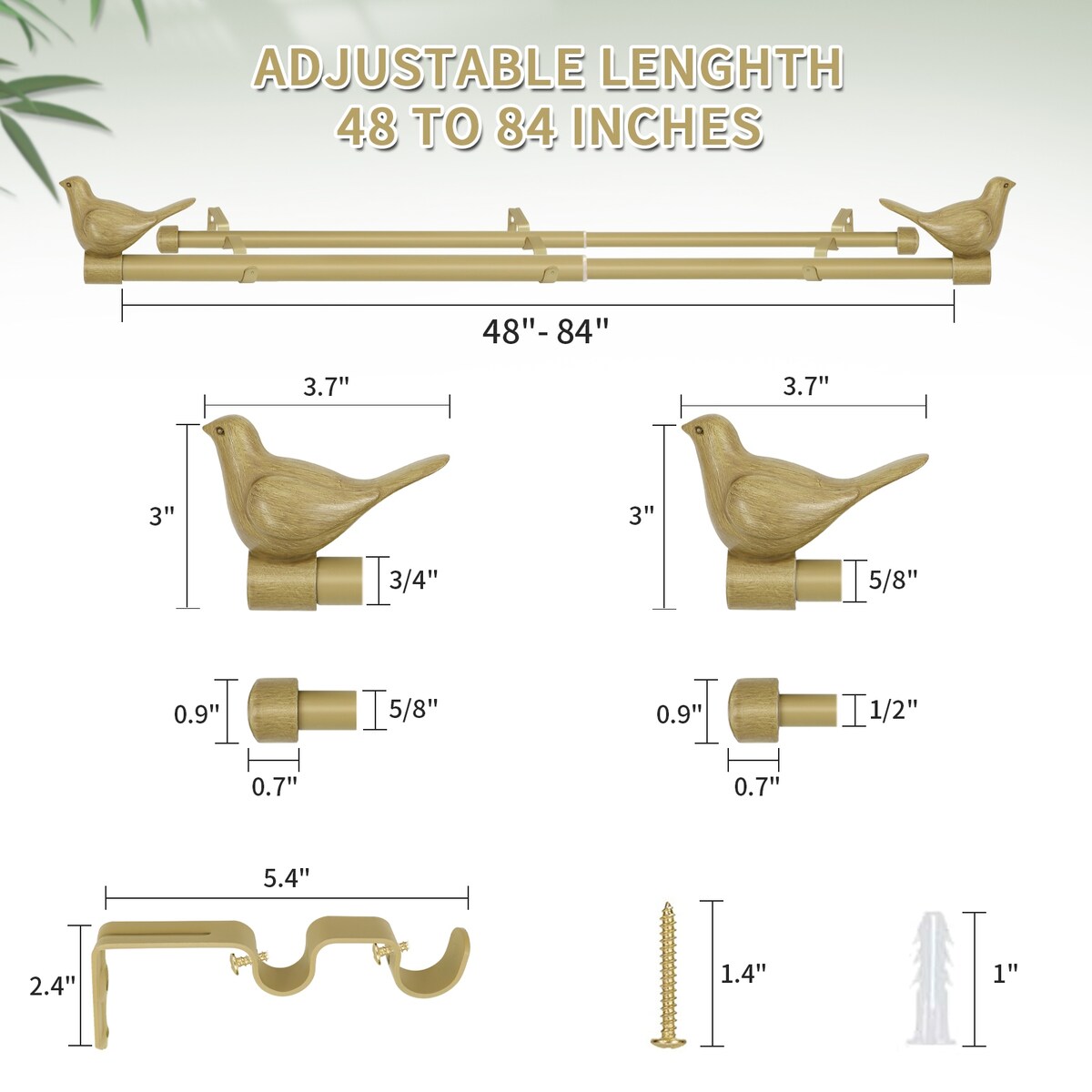 MERIVILLE 3/4 Diameter Farmhouse Double Window Curtain Rod, Bird Finials