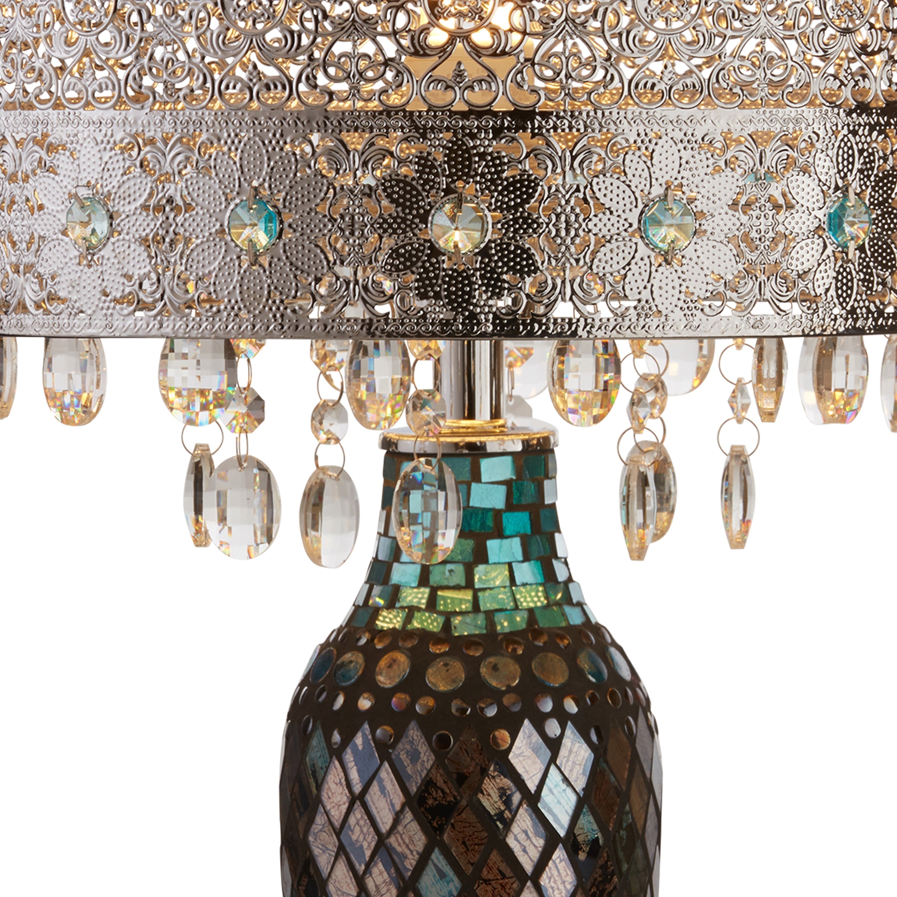 Metal Mosaic Hanging Glass Crystal Table Lamp - 13L x 13W x 24.25H