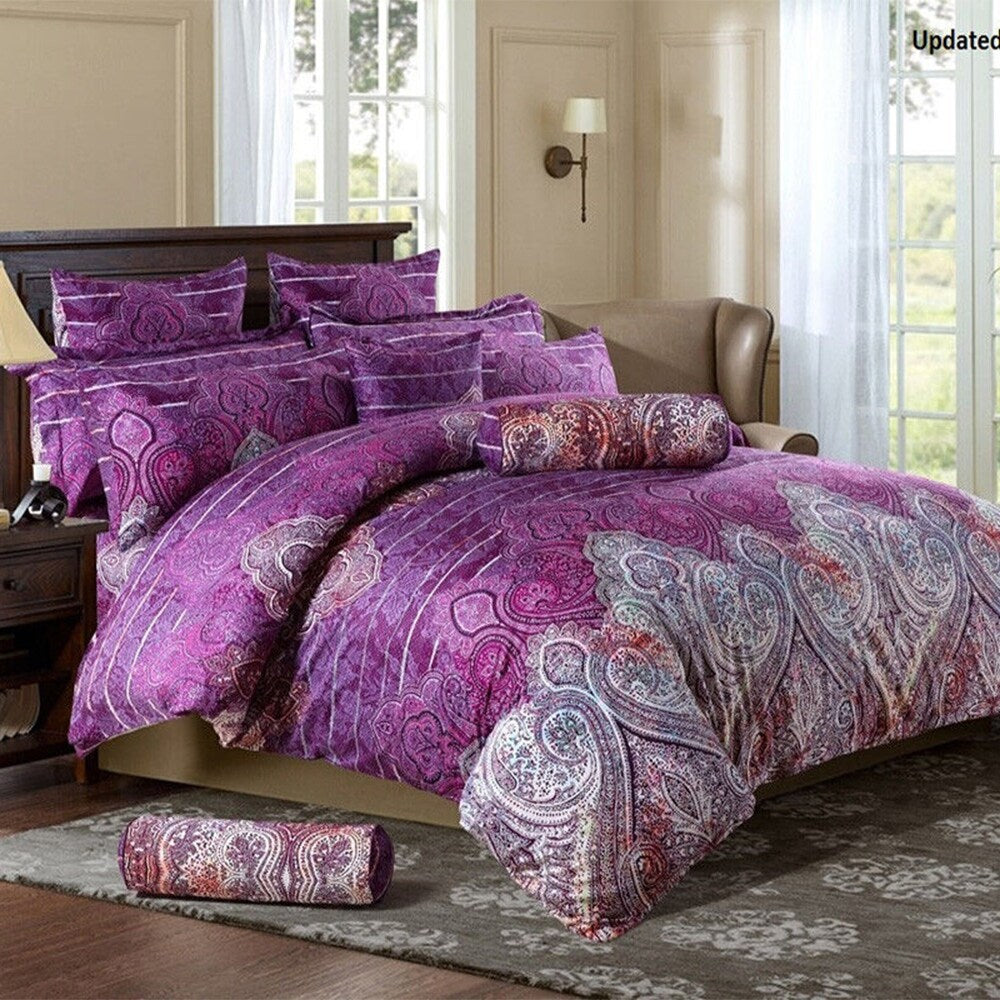 3pc California King Size Bedding Set Paisley Print Purple