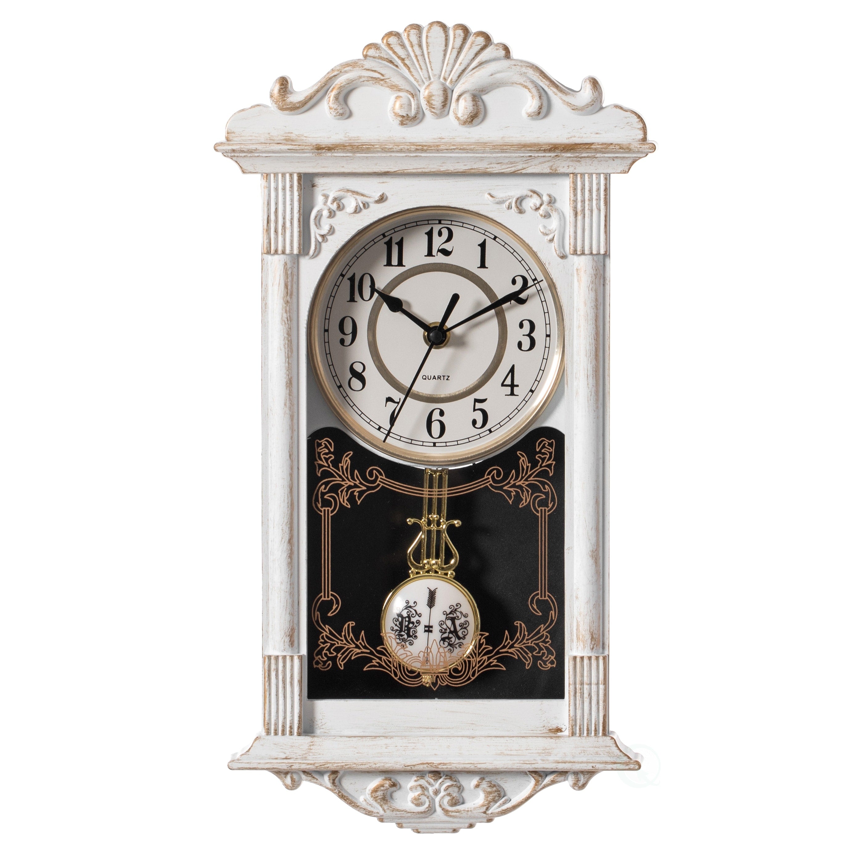 Clockswise Vintage Grandfather Wood-Looking Plastic Pendulum Decorative Battery-Operated Wall Clock Brown, for Home Decor