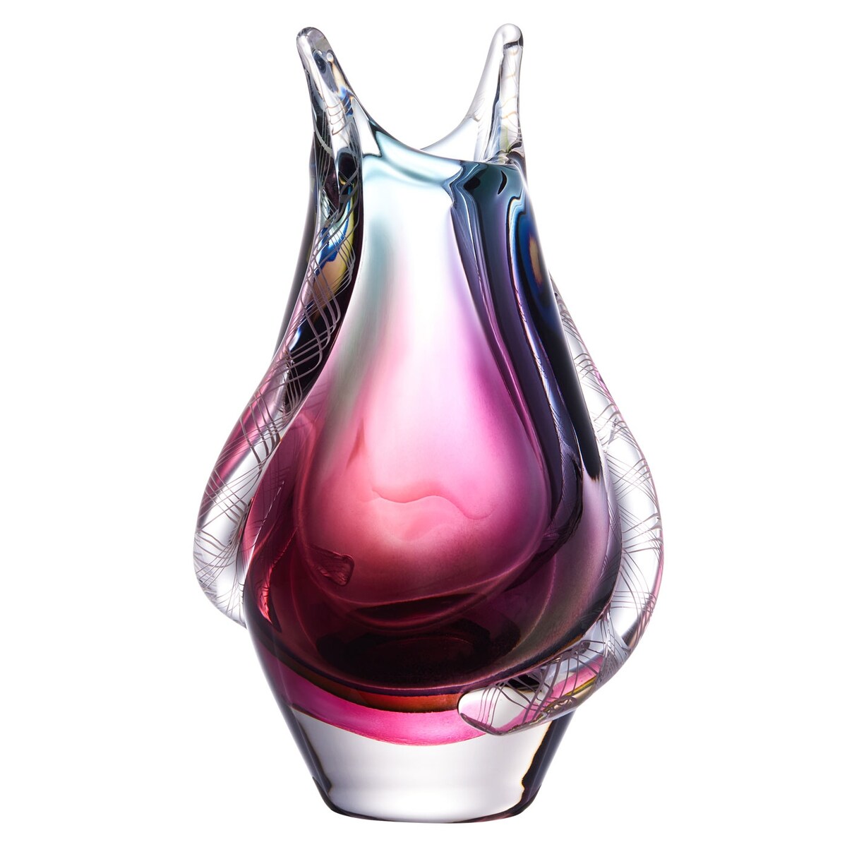 Luxury Lane Hand Blown Sommerso Art Glass Teardrop Vase 8-10.5 inch tall