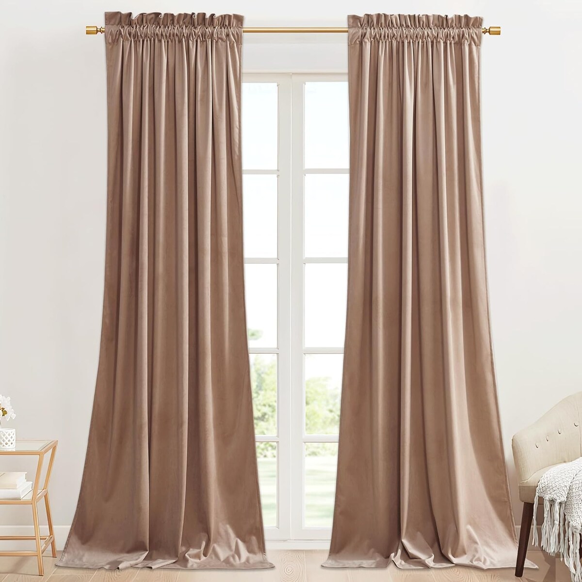 Natural Curtains for Nursery Bedroom Soft Velvet W42 x L96, 2 Panels