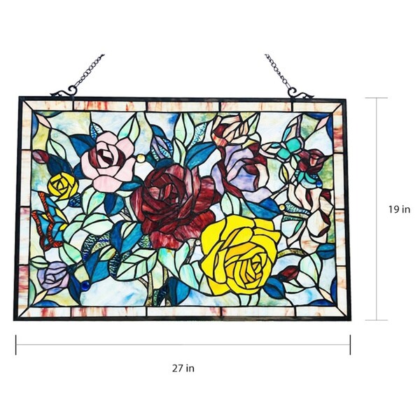 Gracewood Hollow Bolina Glass Window Panel/Suncatcher with Floral Embellishments