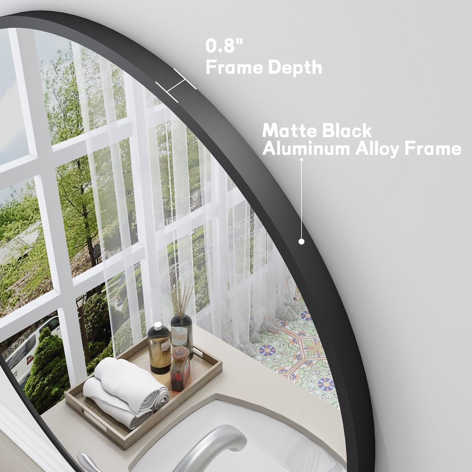 Apmir Round Metal Black Frame Bathroom Vanity Mirror Wall-mounted mirror