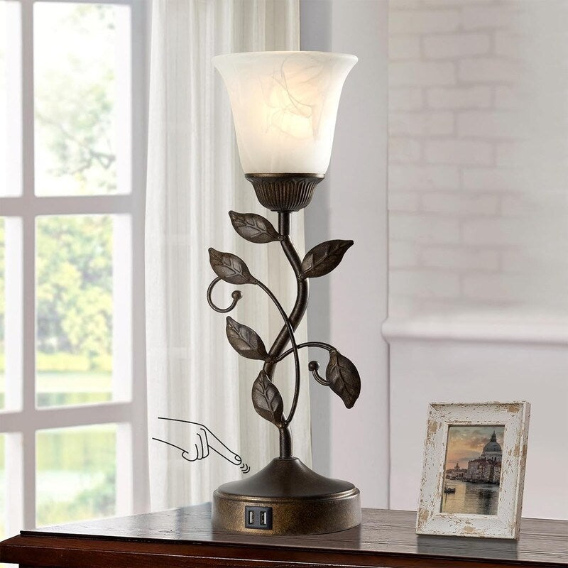 Vintage glass shade table lamp, 3 way dimmable bedside lamp. - 6D x 6W x 18.5H