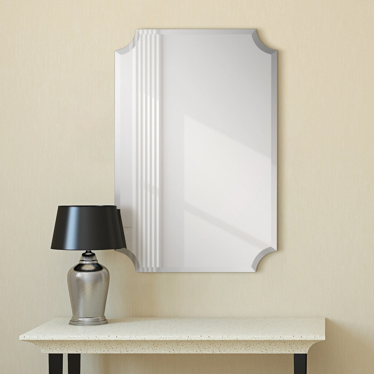 Frameless Rectangle Scalloped Beveled Wall Mirror - Clear