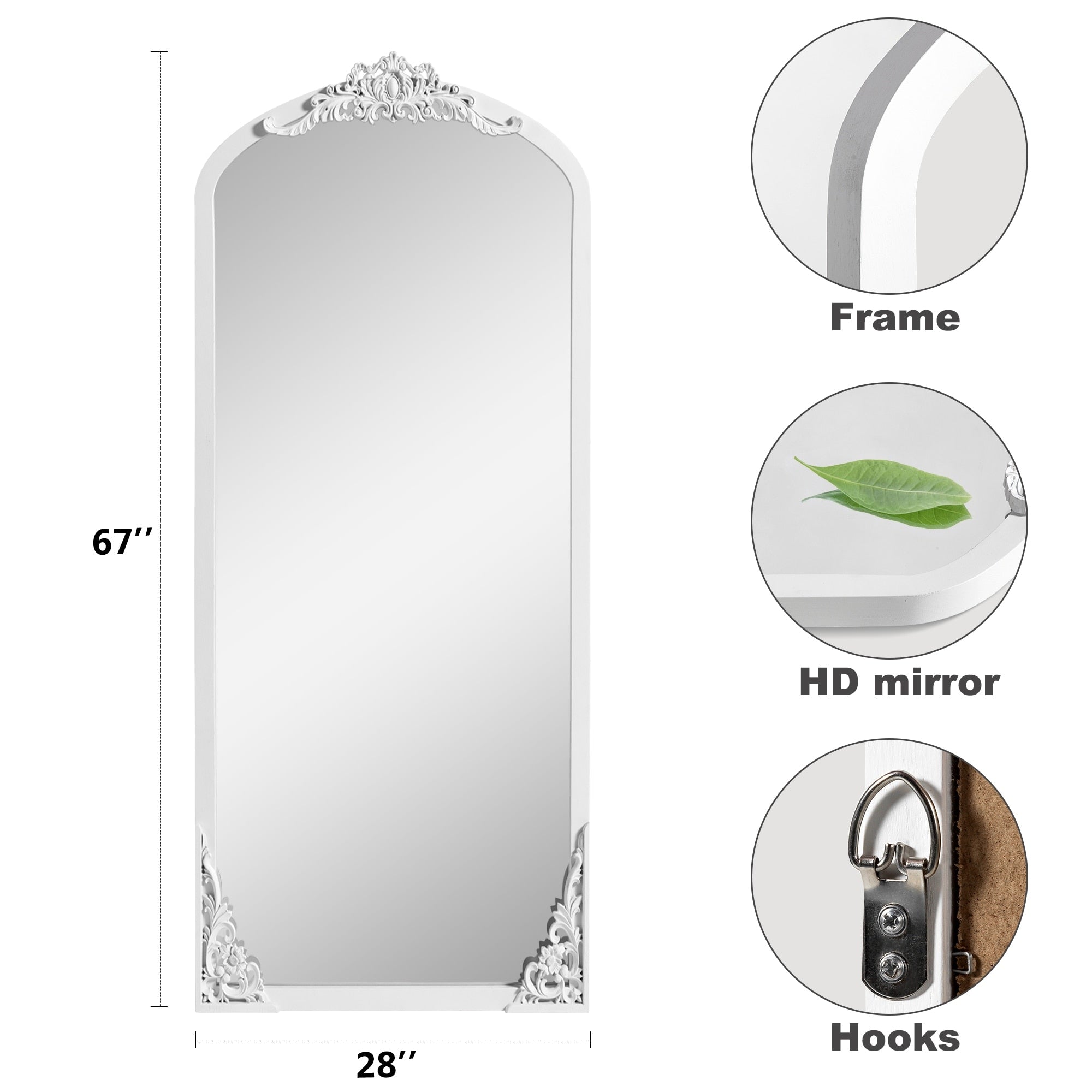 Arched Full-Length Solid Wood Carving Floor Mirror - 67*28