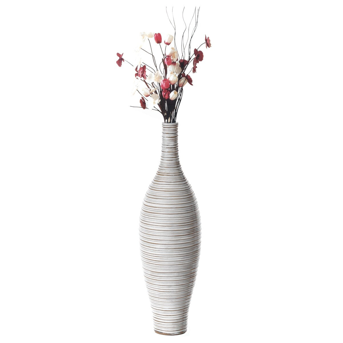 White Floor Vase, Ribbed Design, Modern Elegant Home Decoration, Room Enhancement, Sculptural Look, Sophisticated Decor