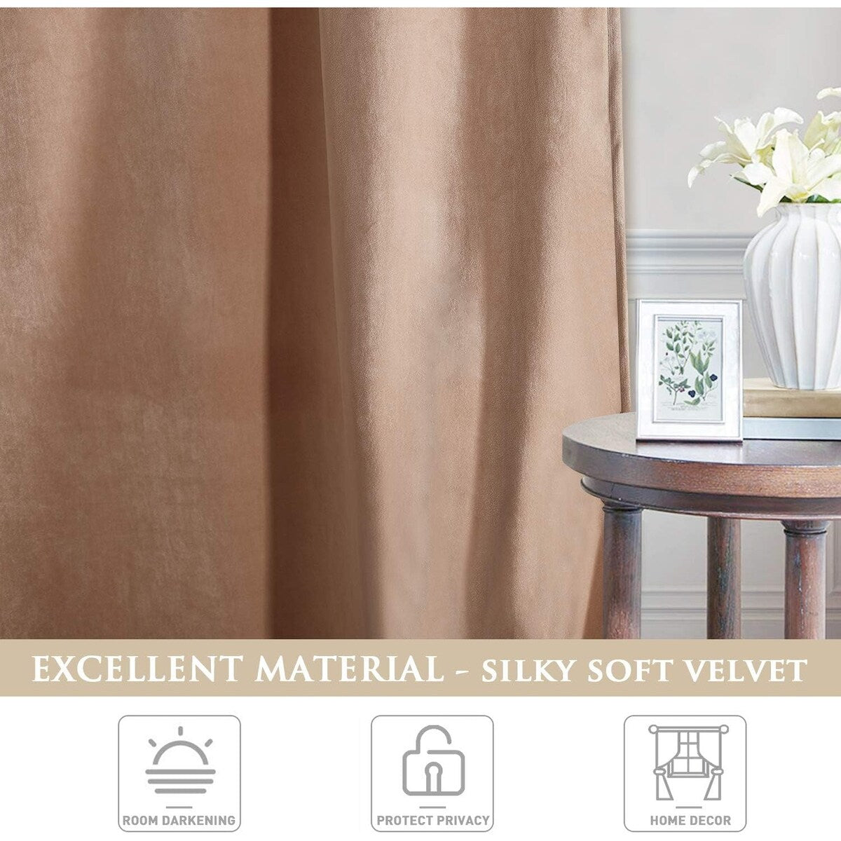 Natural Curtains for Nursery Bedroom Soft Velvet W42 x L96, 2 Panels