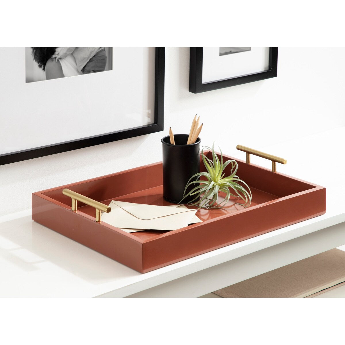 Kate and Laurel Lipton Metal Handle Decorative Tray