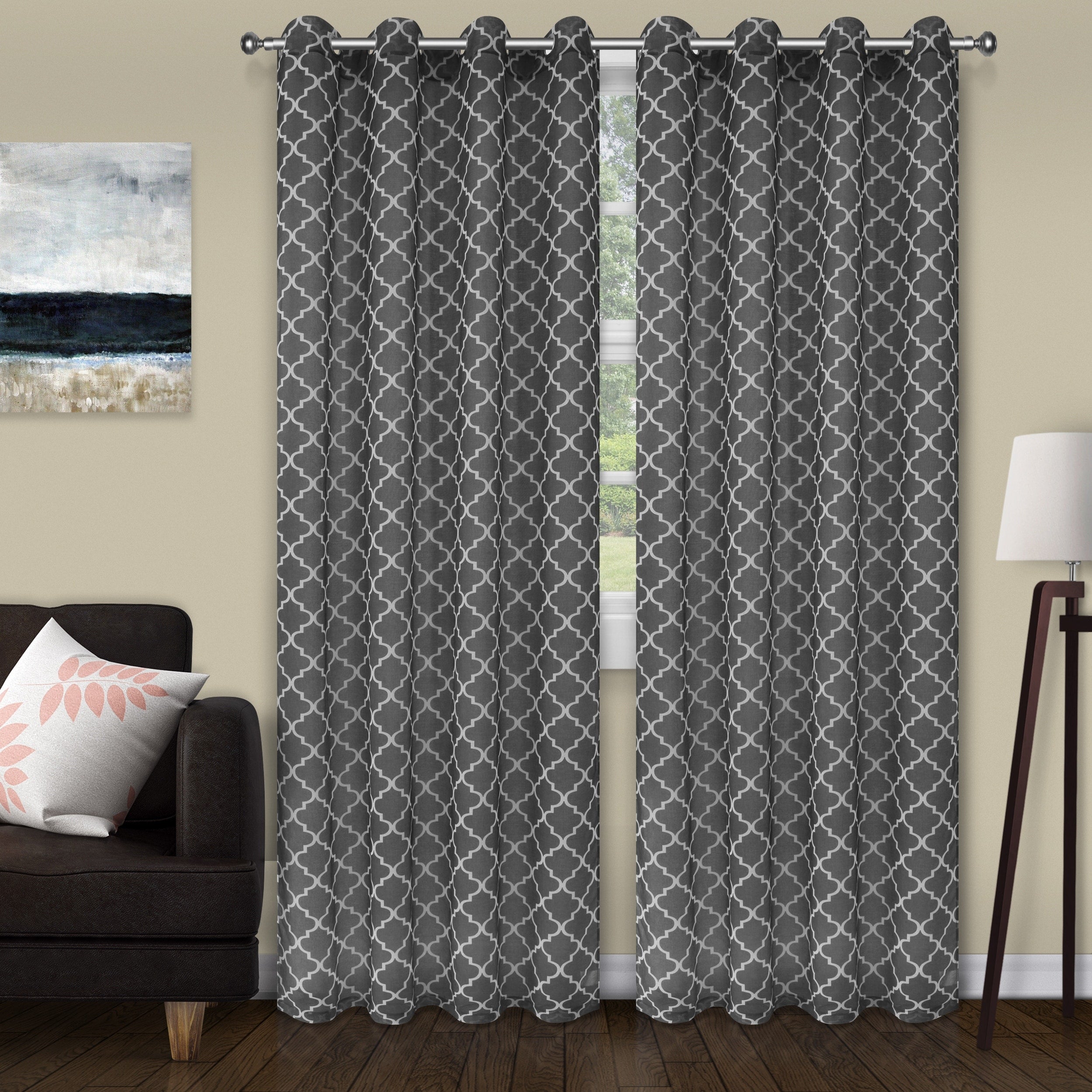 Superior Printed Trellis Sheer Grommet Curtain Panel - (Set of 2)