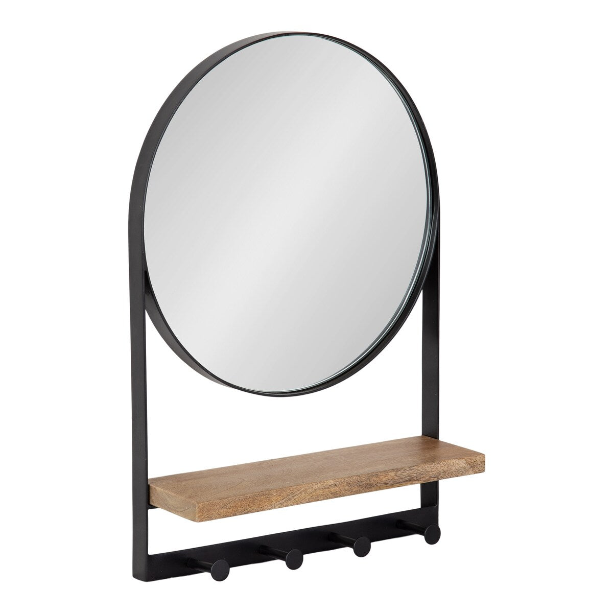 Kate and Laurel Chadwin Round Mirror with Shelf and Hooks