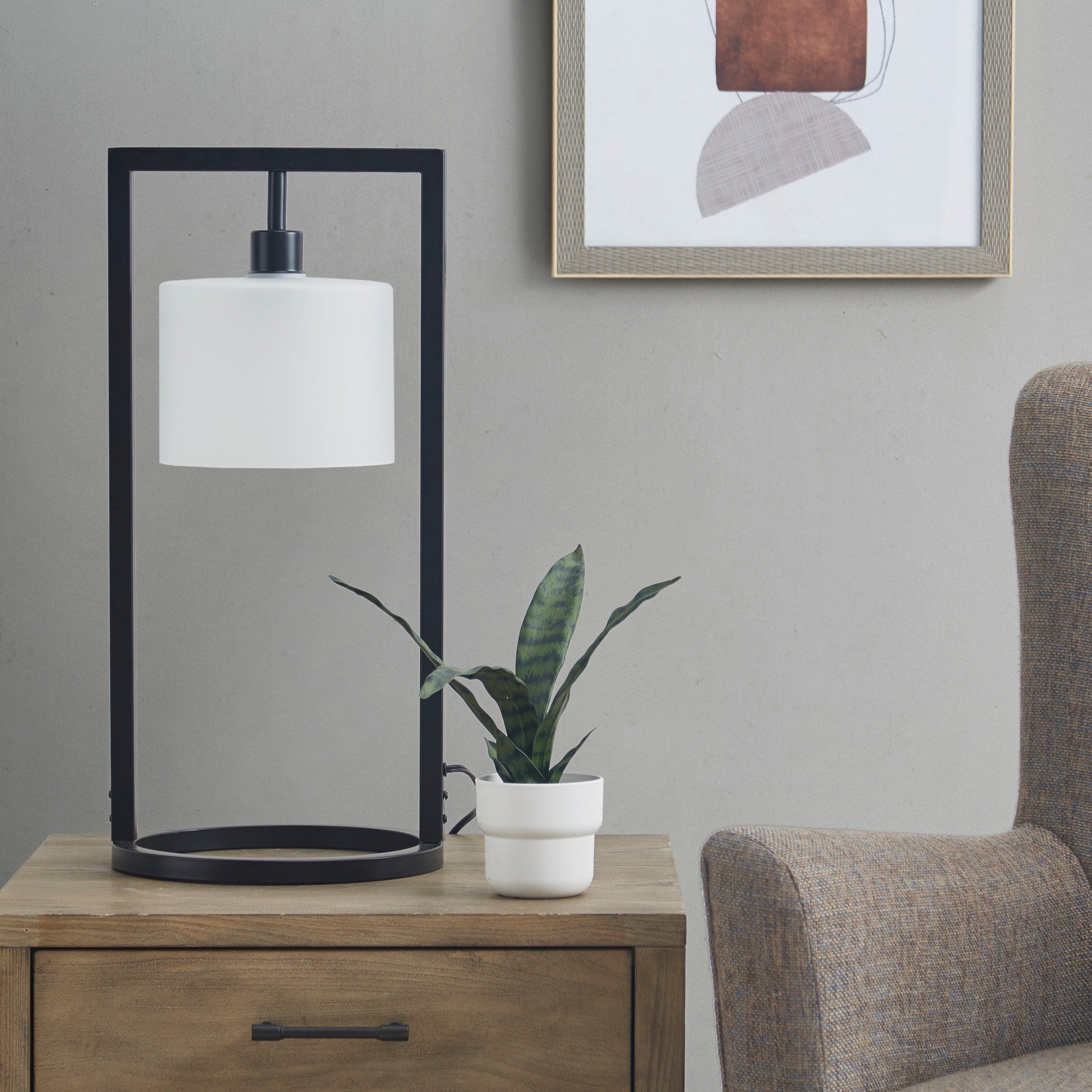 INK+IVY Kittery Black Metal Table Lamp with Glass Drum Shade