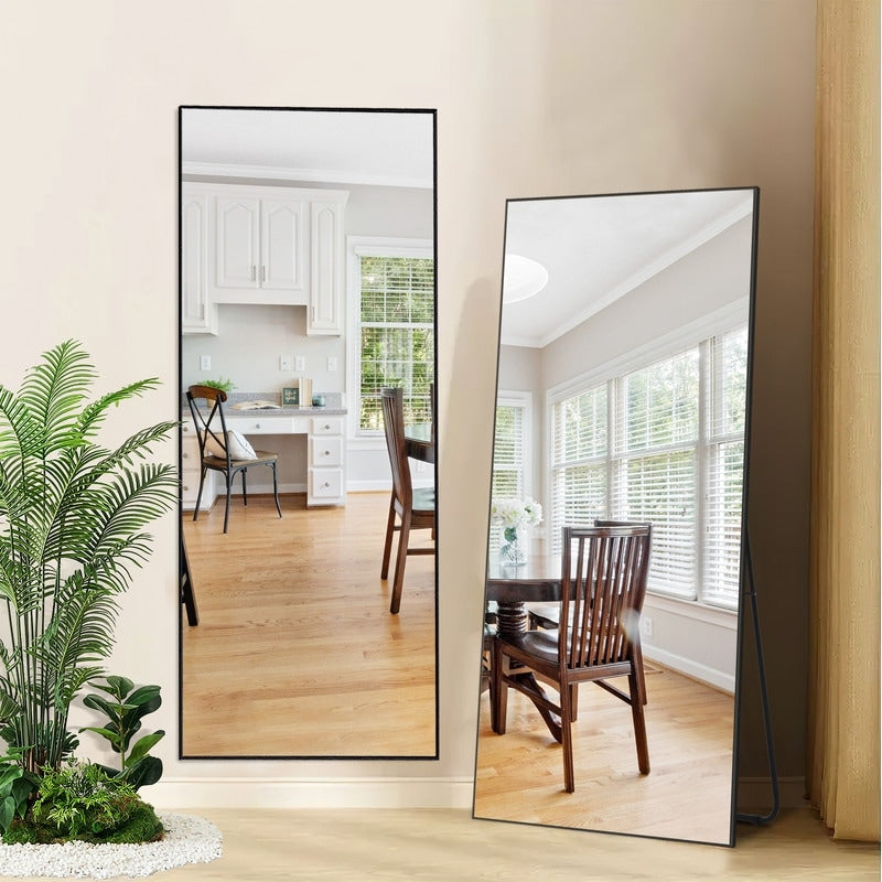 Modern Glam Rectangular Full-length Floor Mirror Wall Mount for Living Room