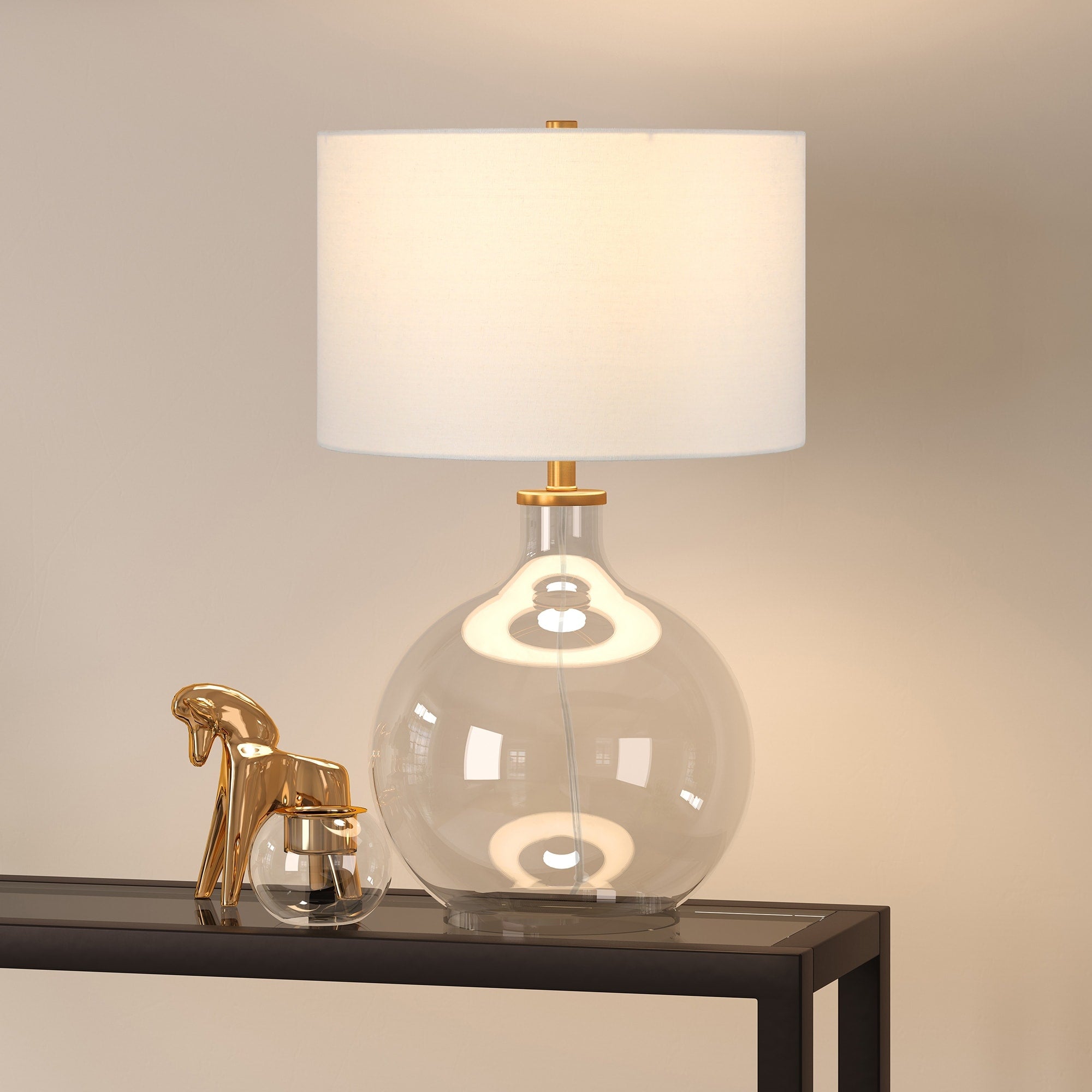 Laelia Clear Glass Table Lamp with Brass Accents