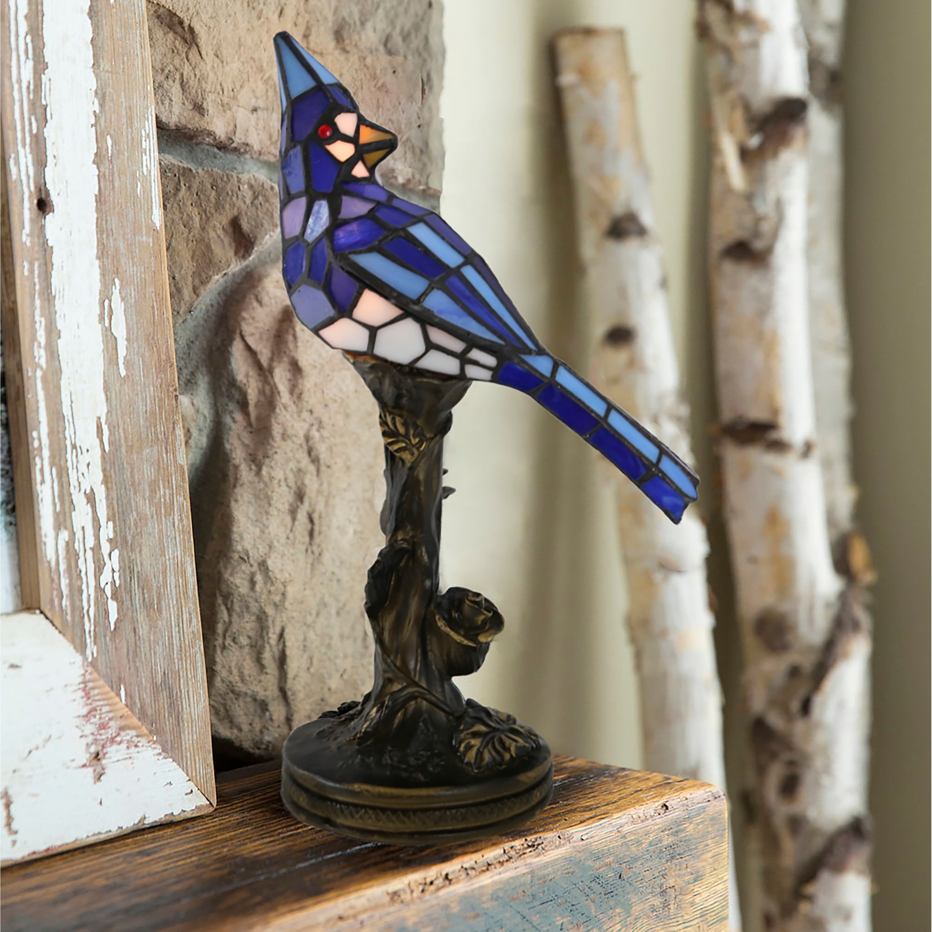 River of Goods 13.5H Stained Glass Bird Accent Lamp