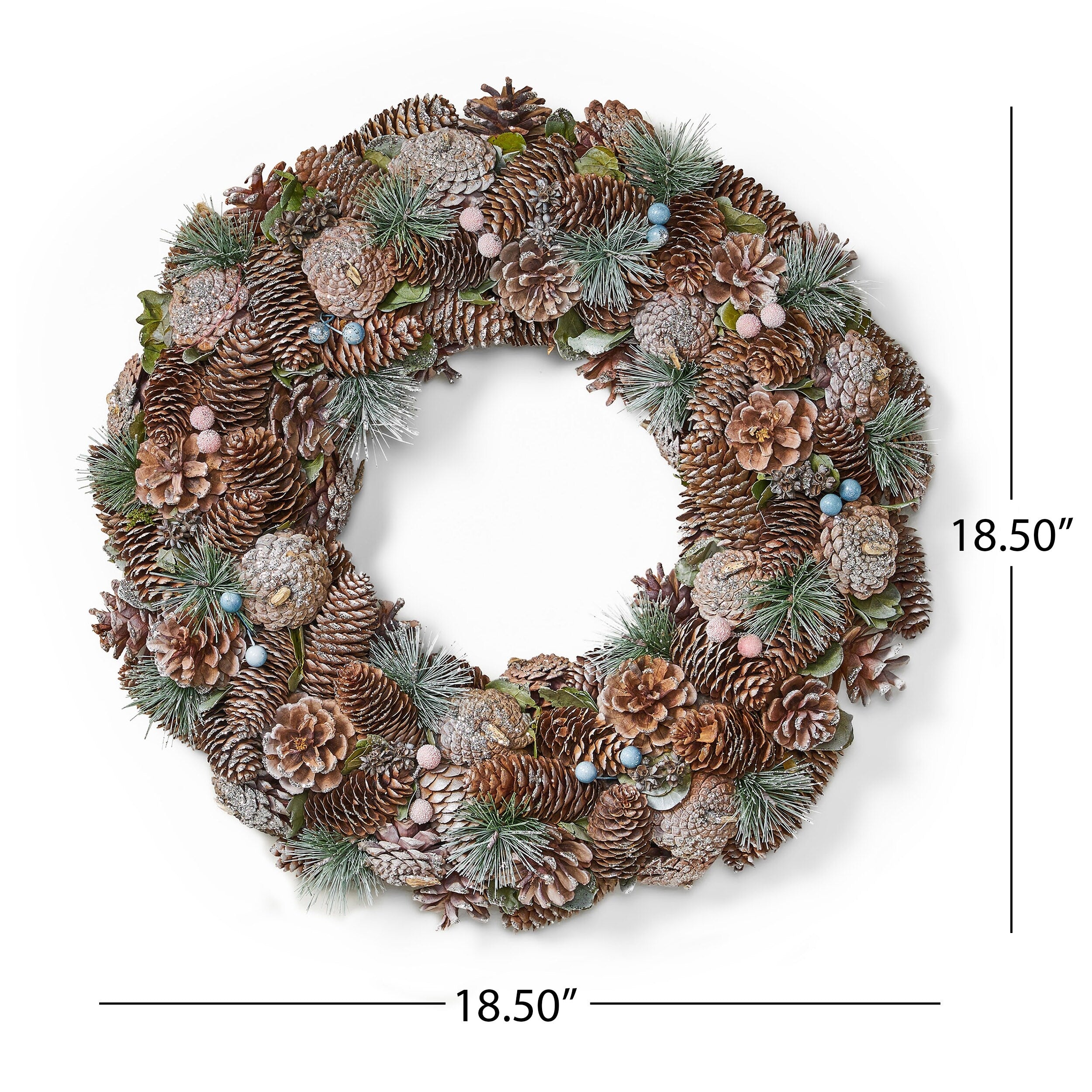 Modern 18.5 Pine Cone and Glitter Artificial Christmas Wreath, Natural and White by Christopher Knight Home