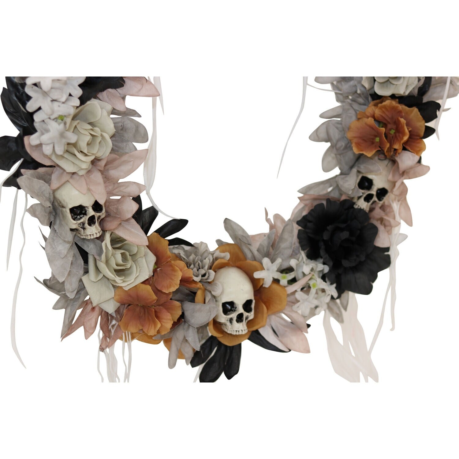 Haunted Hill Farm 1.83-ft. Halloween Autumn Wreath with Skulls, Indoor/Covered Outdoor Halloween Decoration