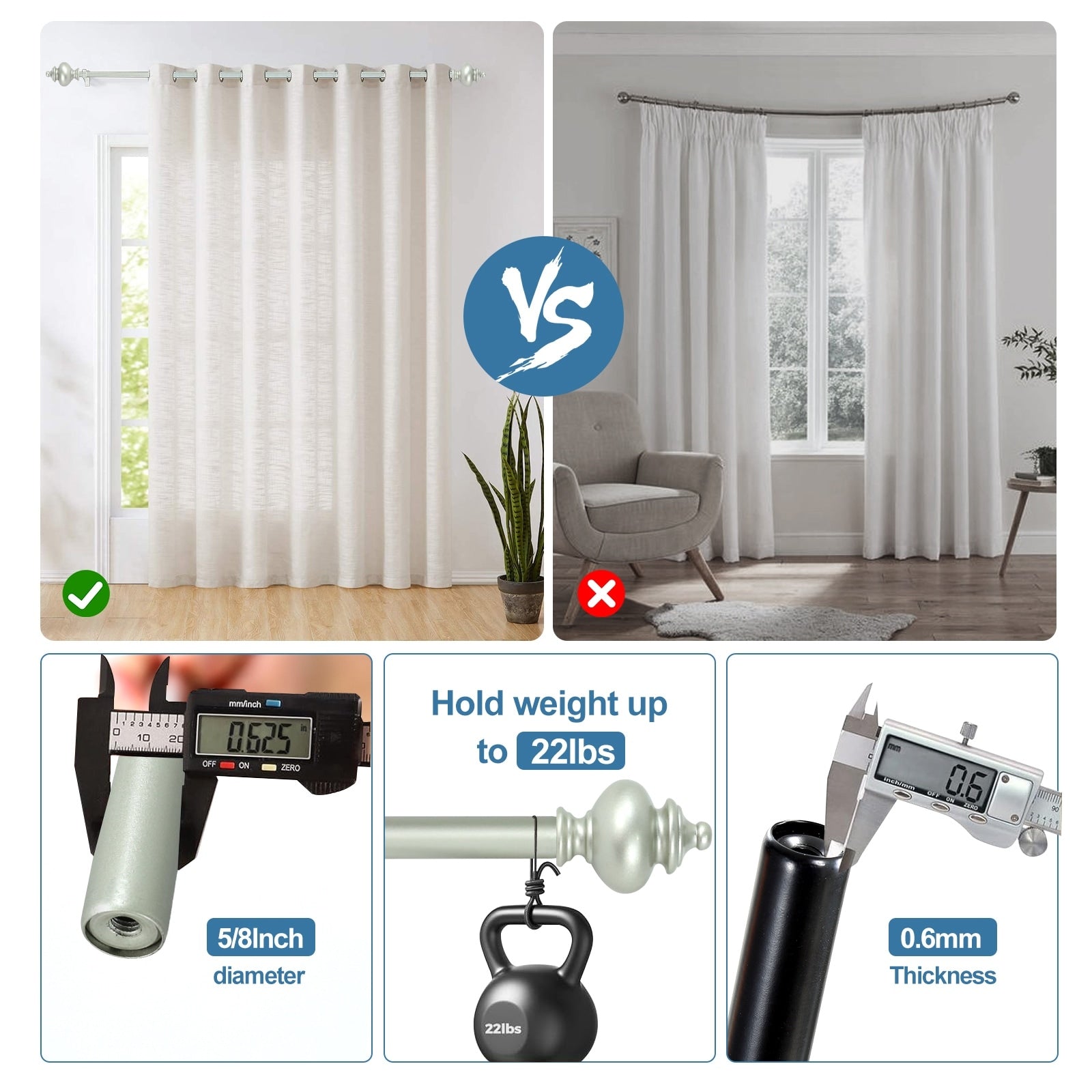 Modern Window Drapery Curtain Rod Set with 8 to 24 Rings