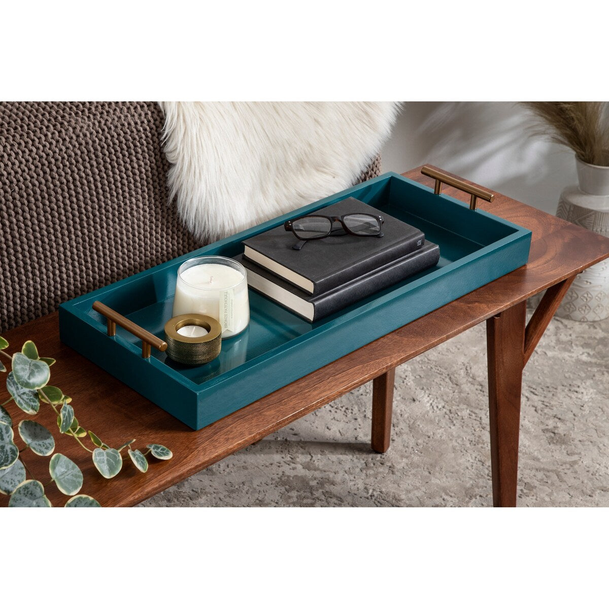 Kate and Laurel Lipton Narrow Rectangle Wood Accent Tray - 10x24