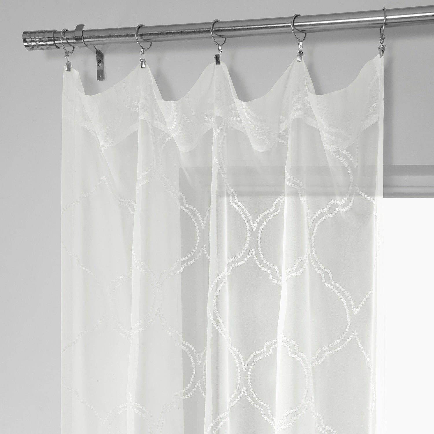 Exclusive Fabrics Florentina White Embroidered Sheer Rod Pocket Curtain (1 Panel)