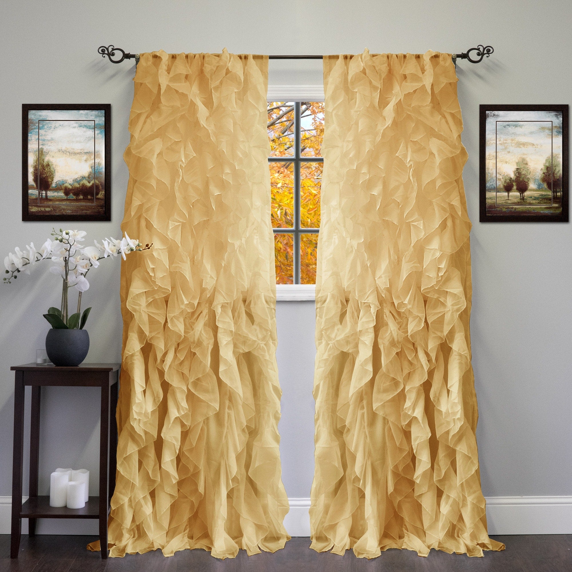 Sweet Home Collection Sheer Voile Waterfall Ruffled Tier 108 Inch Single Curtain Panel - 108 long x 50 wide