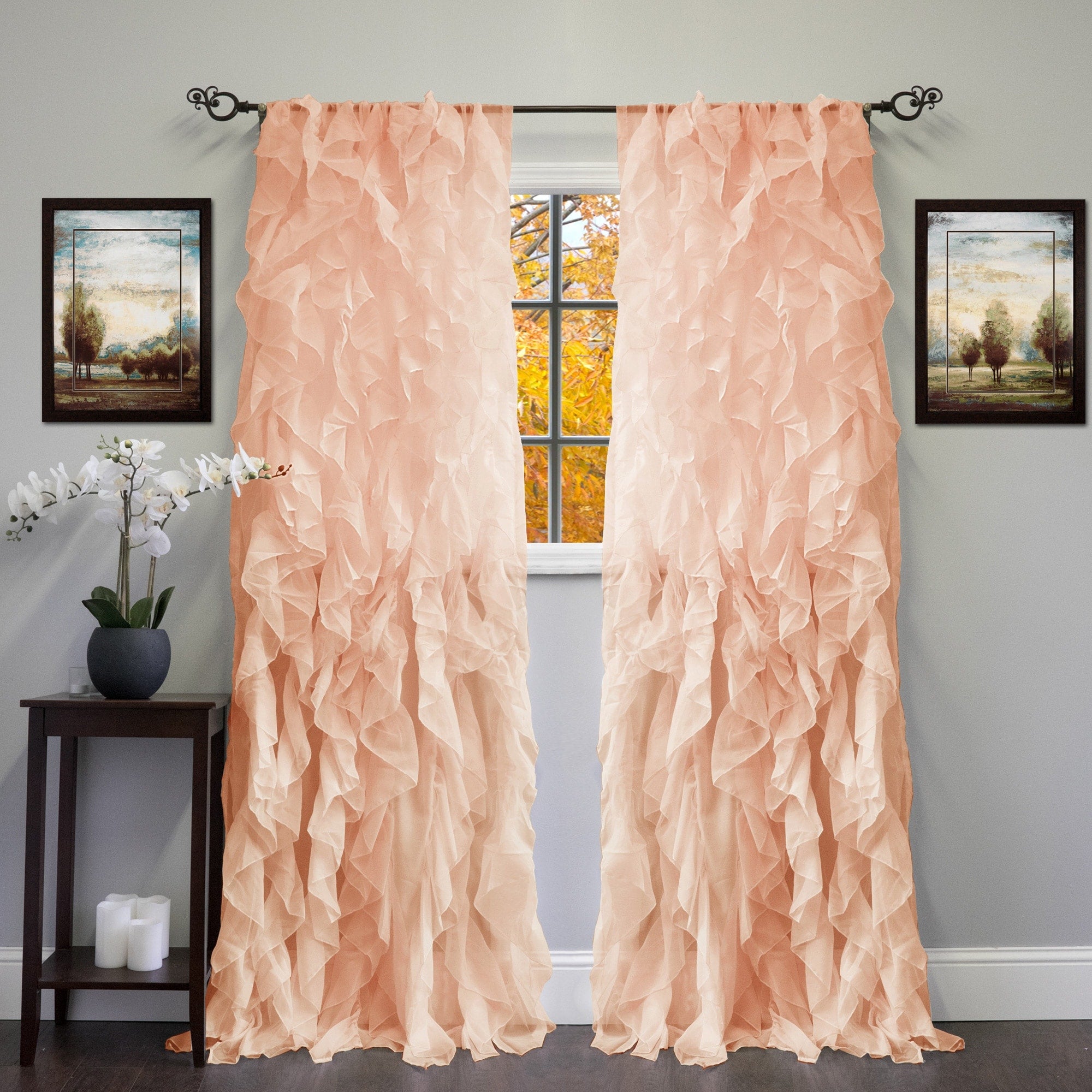 Sweet Home Collection Sheer Voile Waterfall Ruffled Tier 108 Inch Single Curtain Panel - 108 long x 50 wide