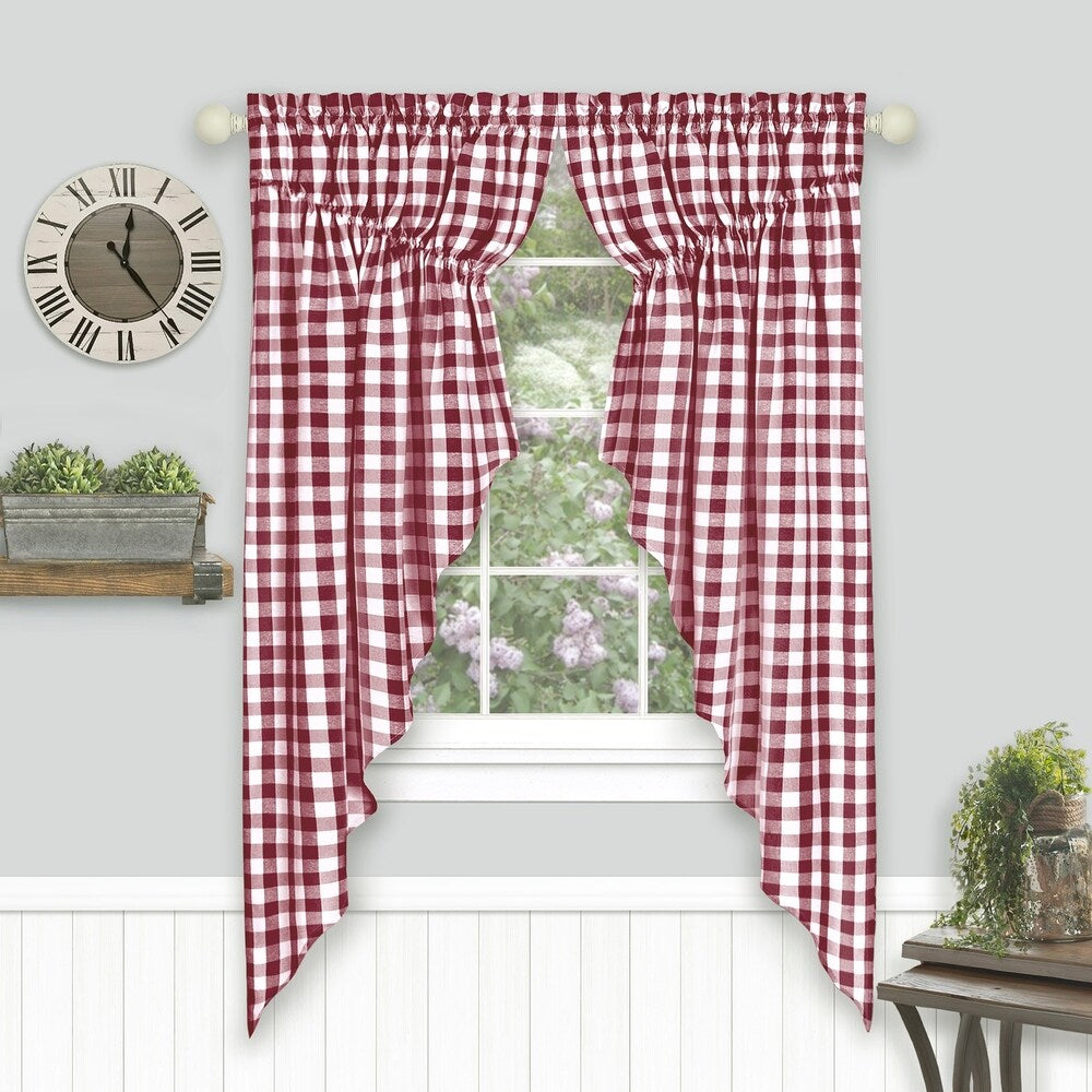 Buffalo Check Gathered Swag Window Curtain Pair - 72x63