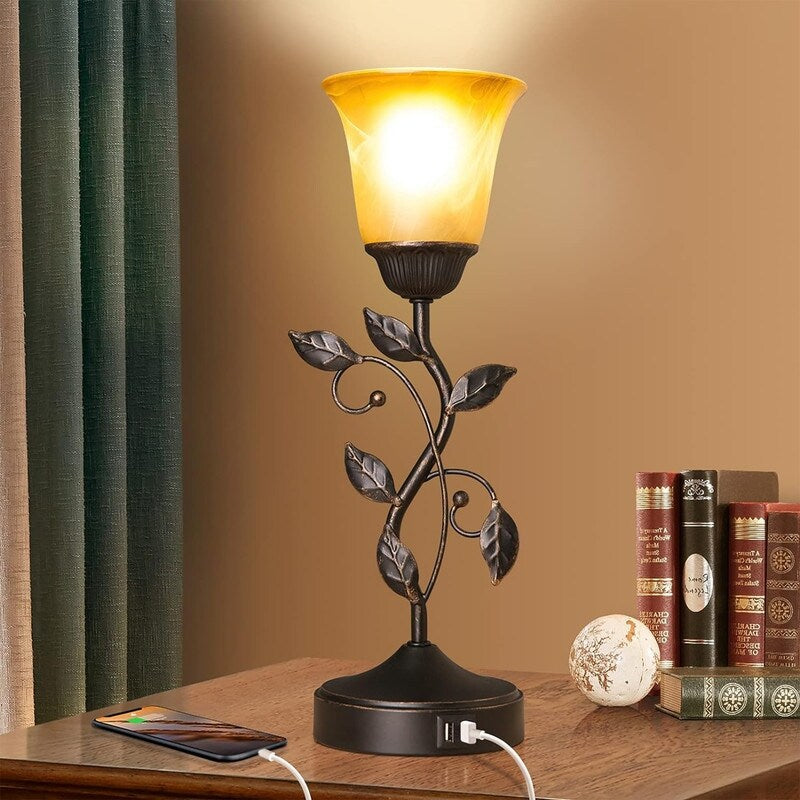 Vintage glass shade table lamp, 3 way dimmable bedside lamp. - 6D x 6W x 18.5H