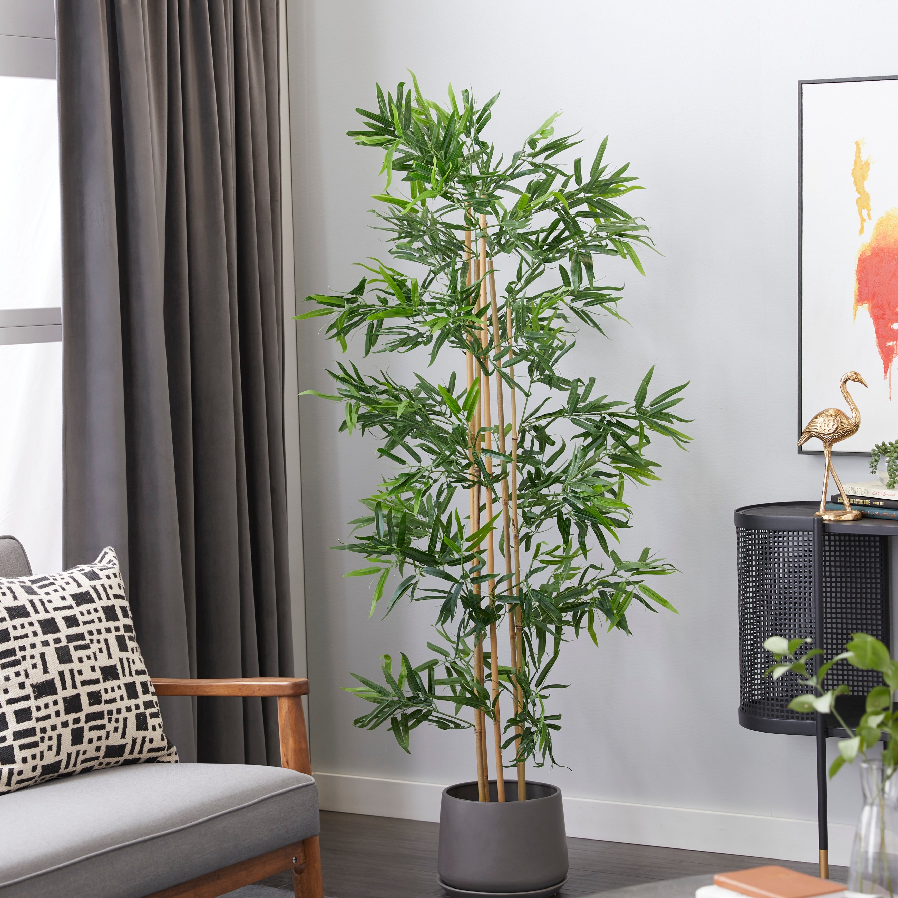 Faux Foliage Bamboo Artificial Tree with Realistic Leaves and Black Plastic Pot - Green - Roche River Decor - 32W x 34L x 72H