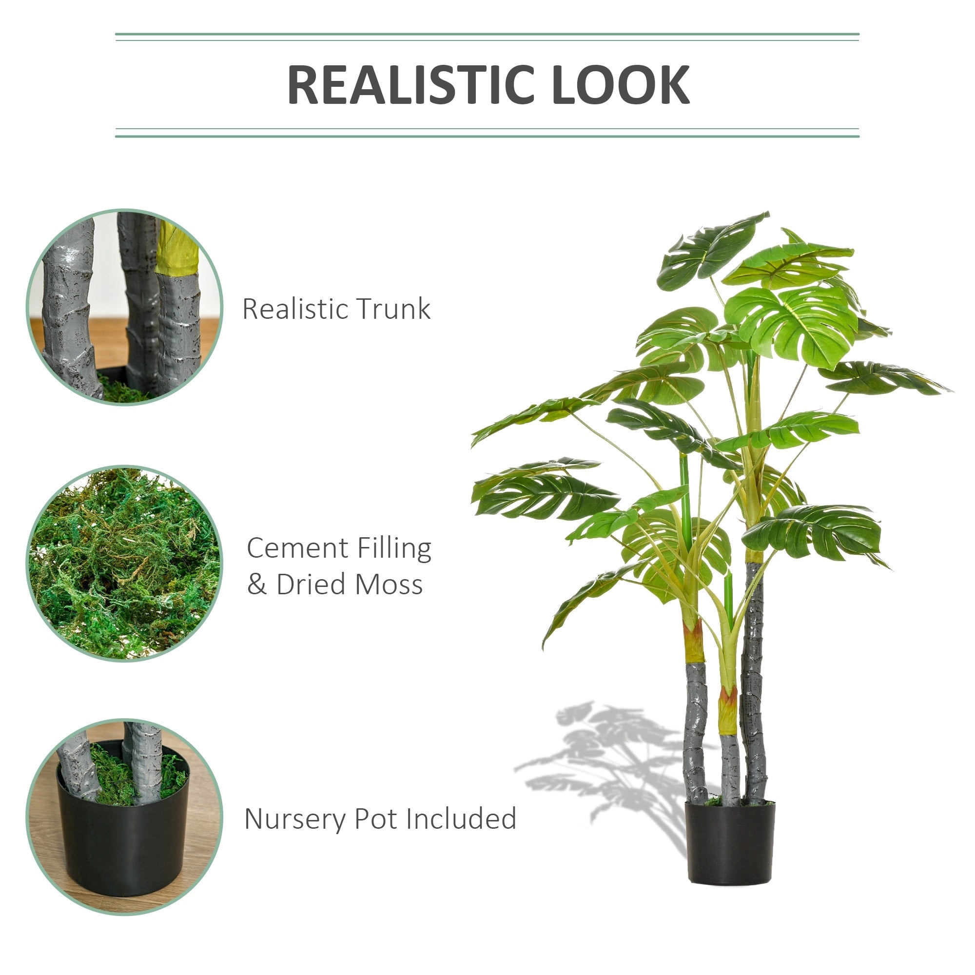 HOMCOM 4FT Artificial Monstera Tree Faux Decorative Plant in Nursery Pot for Indoor Outdoor Décor - 6.75 x 6.75 x 47.25