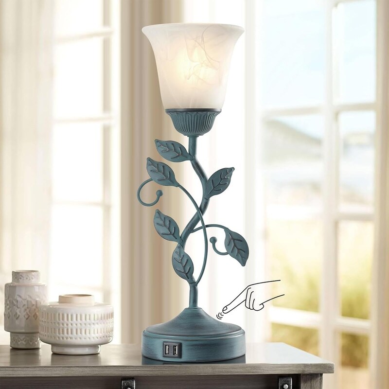 Vintage glass shade table lamp, 3 way dimmable bedside lamp. - 6D x 6W x 18.5H