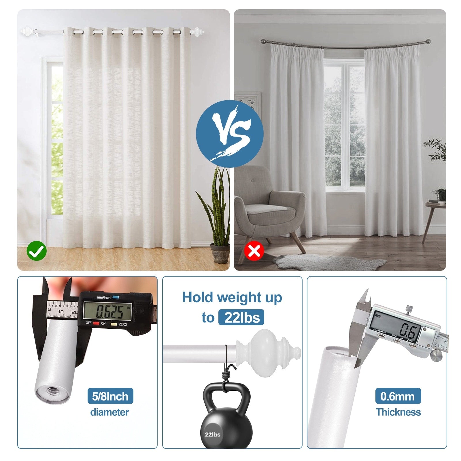 Modern Window Drapery Curtain Rod Set with 8 to 24 Rings