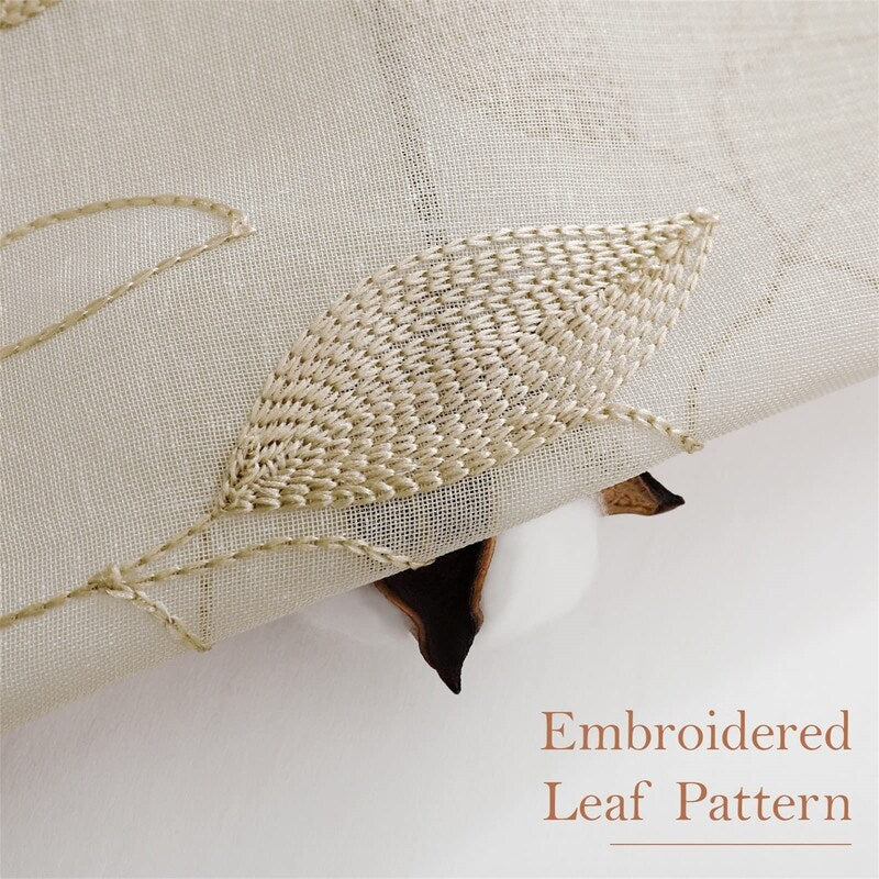 2 Panels Embroidered Leaf Pattern Curtains