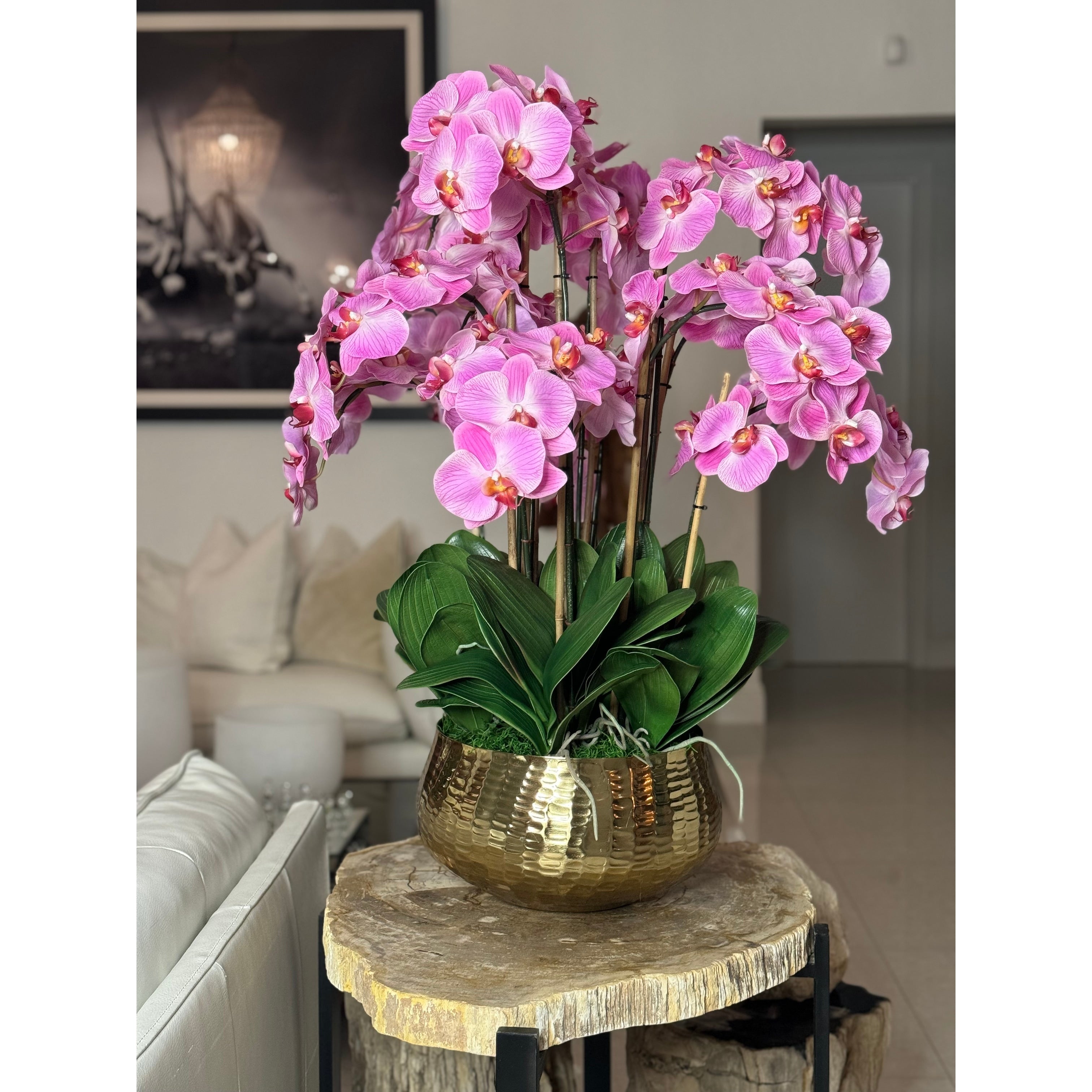 Phalaenopsis Orchids Floral Arrangement in Gold Planter