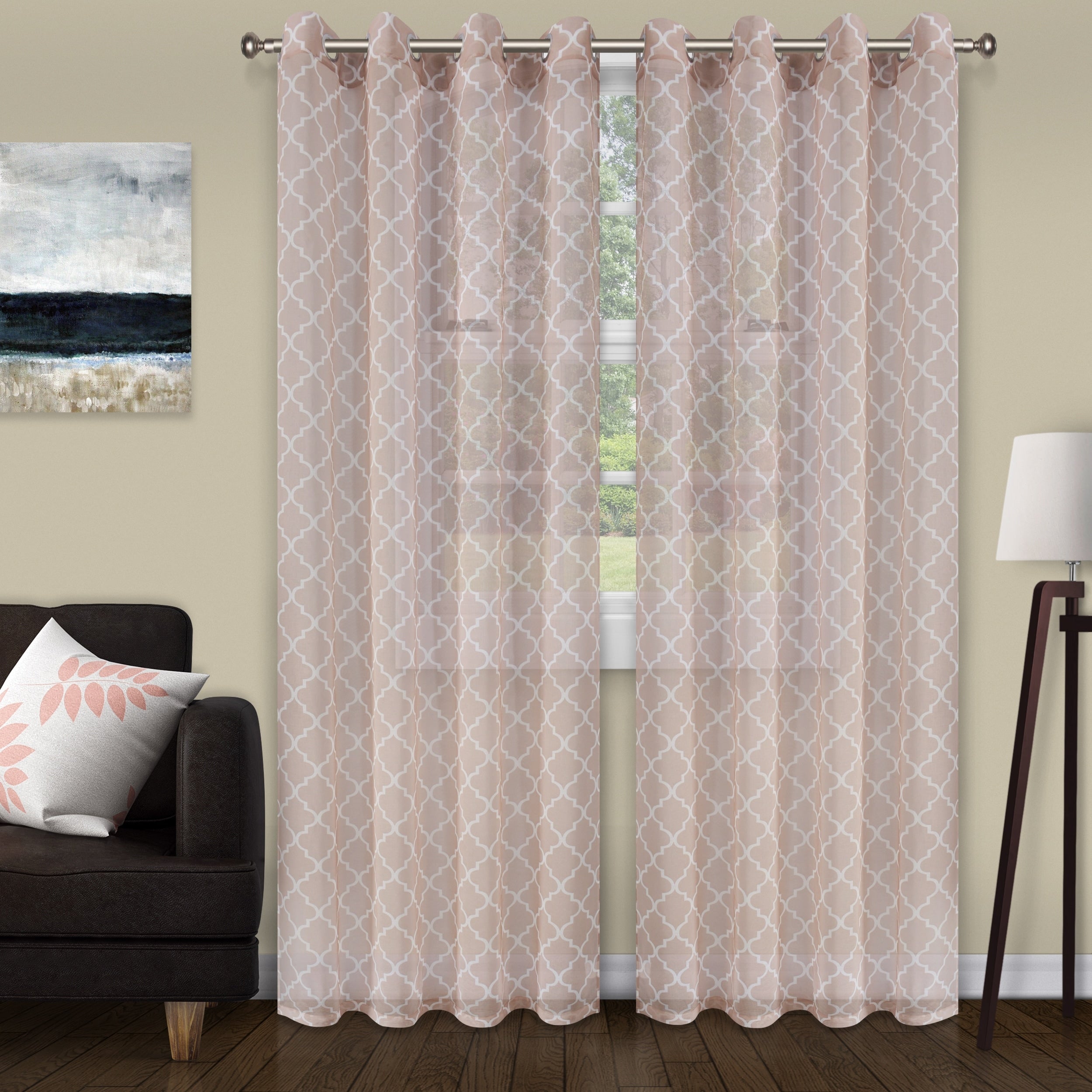 Superior Printed Trellis Sheer Grommet Curtain Panel - (Set of 2)