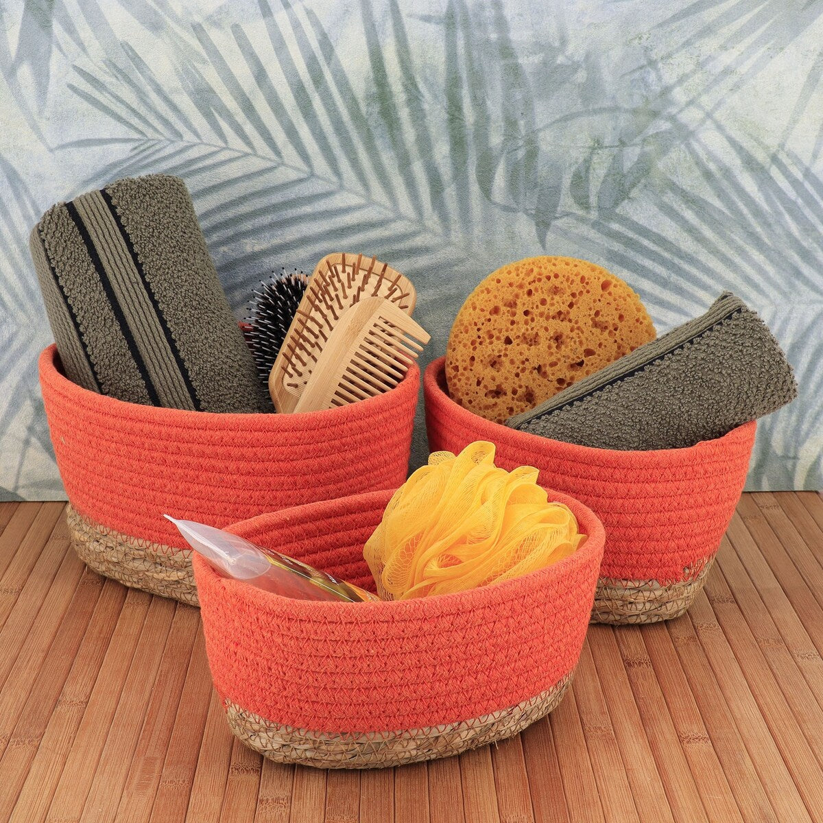 Cotton Storage Baskets Organizer Padang Set of 3 - 9 in. L x 5.9 in. D x 5.3 in. H