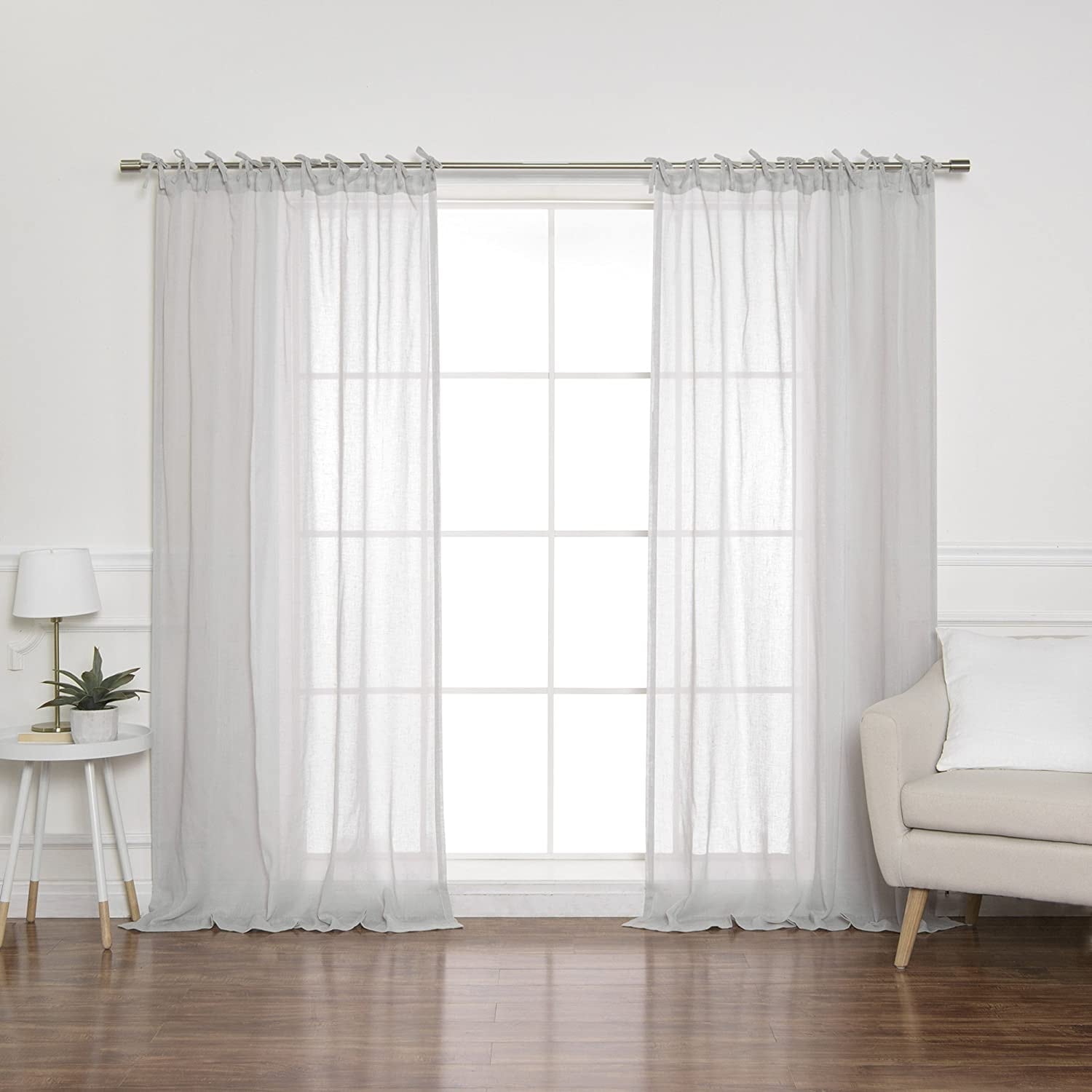 Aurora Home Textured Faux Linen Tie Top Curtain Panel Pair - 84 & 96