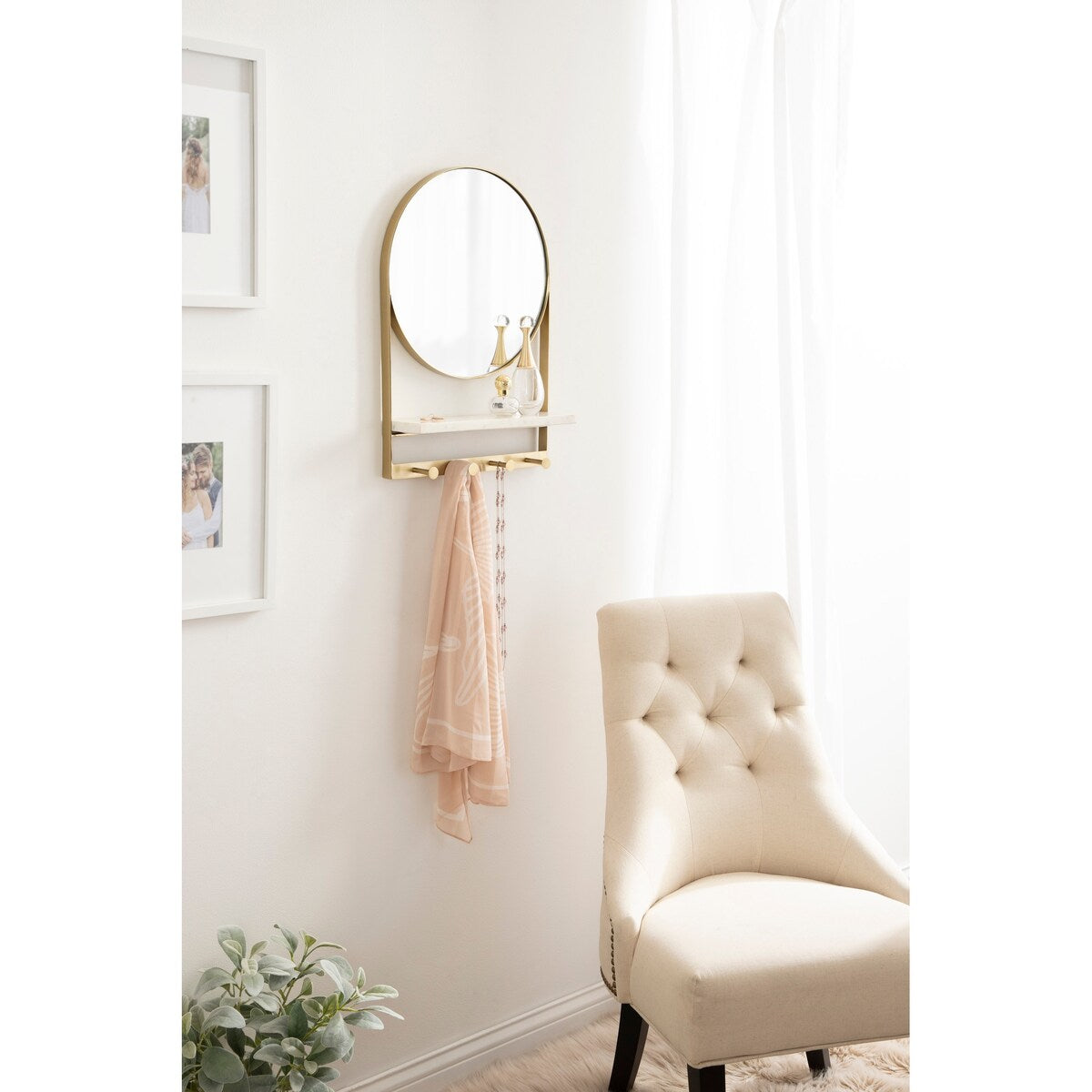 Kate and Laurel Chadwin Round Mirror with Shelf and Hooks